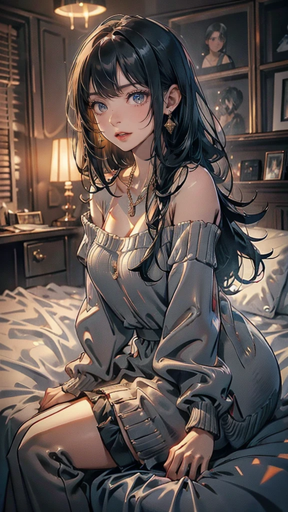 A woman, 30 years old, Mature, Super textured hair, Extra long wavy hair, Single ear front hair, Nice face, Super detailed eyes, Grow eye hair, shining pupils, Charming eyes, Beautiful and delicate lips, seductive smile, A light blush, Very detailed face, Extra detailed body, High quality real skin texture, (Semi-permeable chiffon fabric), (office clothing), white collared shirt, black skirt, Lace trim at hem, Black underwear, barefoot,
