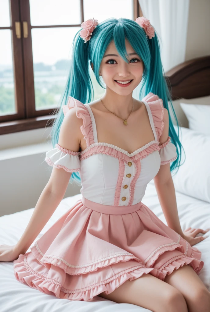 One Girl, Age 35, alone, ((long dark green hair 1.4)), ((Sweaty 1.5)),((Shiny skin 1.4)),((Thighs)), Brown eyes, ((Pink miniskirt maid outfit 1.5)),((Knee-high socks 1.4)),whole body, bangs, Realistic,((Small Breasts 1.2)), 4K, Highest quality, Slender beauty, Extremely clear images, 8k, Beautiful pose, Photo session、((Cute pink maid outfit))、smile、Straight hair,((Mansion Background))