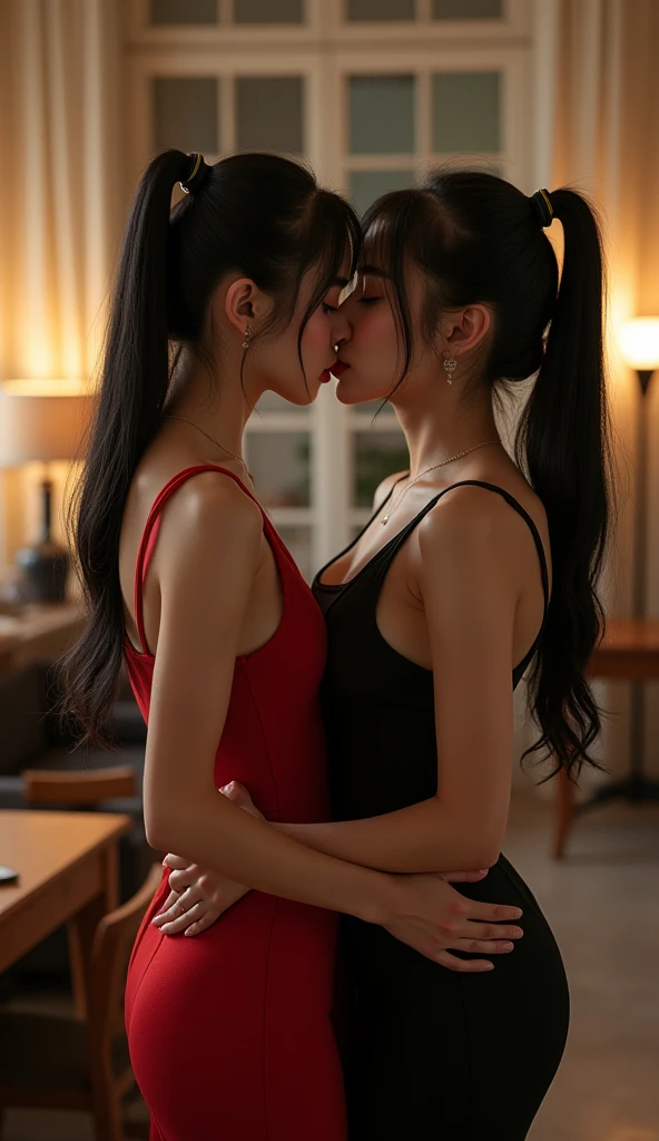 (Browsing Caution:1.5),Two Girls、Completely naked,(Black choker),Girl and girl in bed,hug, kiss