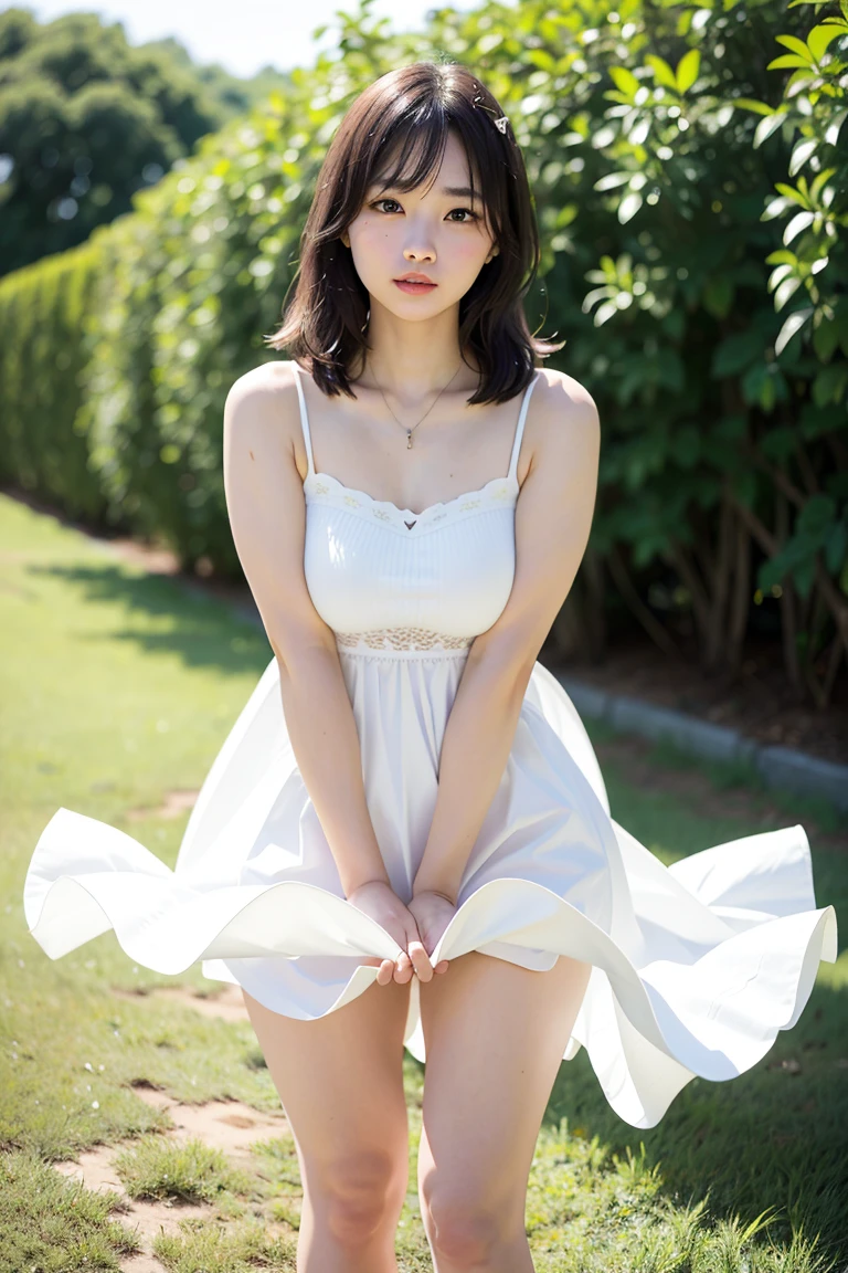 ((masterpiece, highest quality)), (alone), Narrow eyes, Young Face、The tip bounces outwards,Large Breasts, Waist-length hair, My chest has gotten a little fuller,Cleavage,Soft thighs, Soft Skin,Slanted Eyes,15 years old,Big dark blue eyes (Very fine), outstanding features, Perfect Anatomy, Centered, Perfect distance, Very fine, Exquisite colors, Exquisite detail, The whole body is visible、smile、Beautiful calves、bride、Princess、White lace dress、Tight mini skirt、Long legs、Coins at your feet、Venice、Tomboy