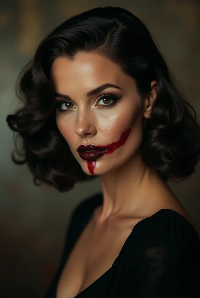 elegant woman in a dress, (smearedmakeup), face, make-up, black eyeshadow, red lipstick,
<lora:Smeared-Makeup-SDXL-000008:1>