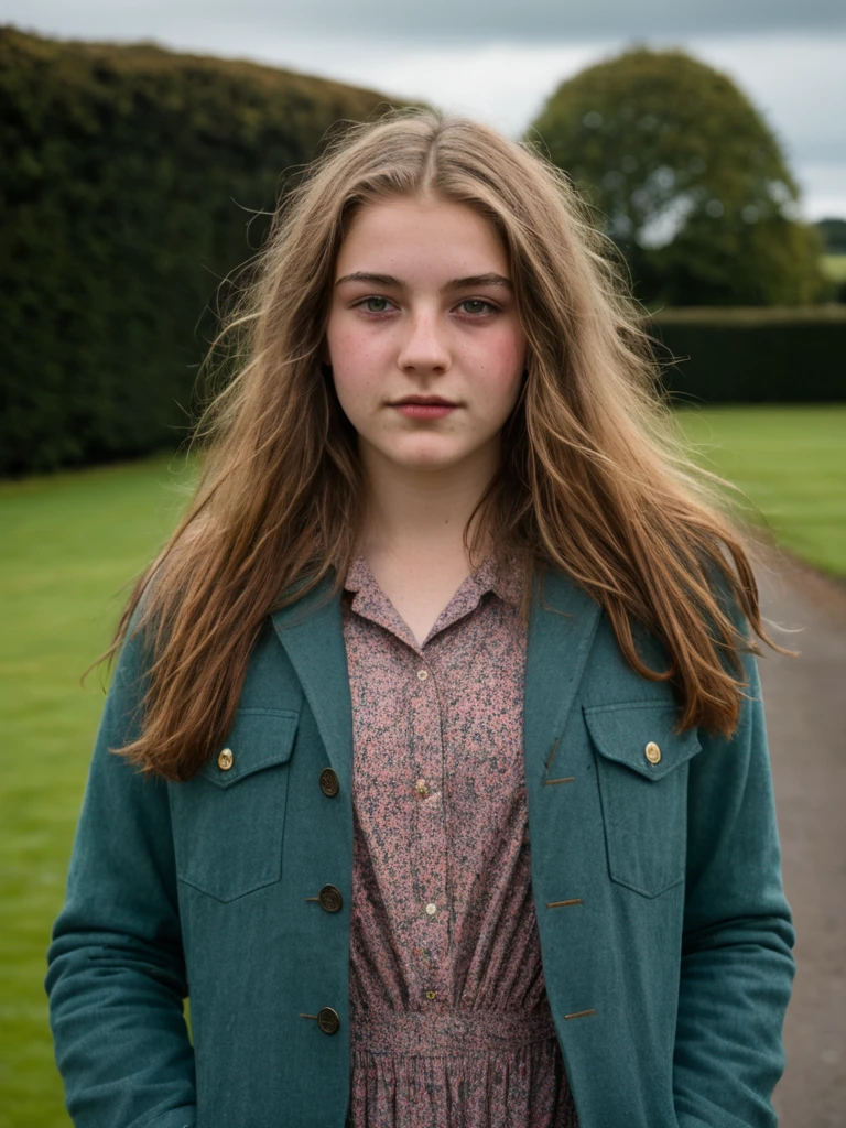 photo of Thomasin McKenzie, standing in New Zealand hills, (((hair blowing in wind:1.1))), 8k uhd, dslr, low harsh lighting, high quality, film grain, Fujifilm XT3,