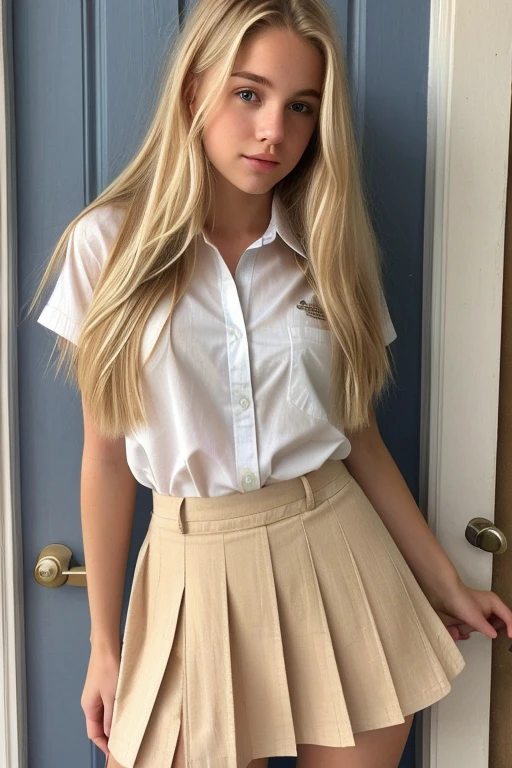 16 year old pre-, (real skin:1.3), long hair Twin tails:1.3, blonde, glasses, school uniform, no panties, man raping girl, sexual pose, beautiful, sitting, photorealistic