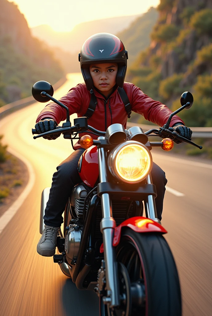 A boy riding a motor bike in full speed in the highway road