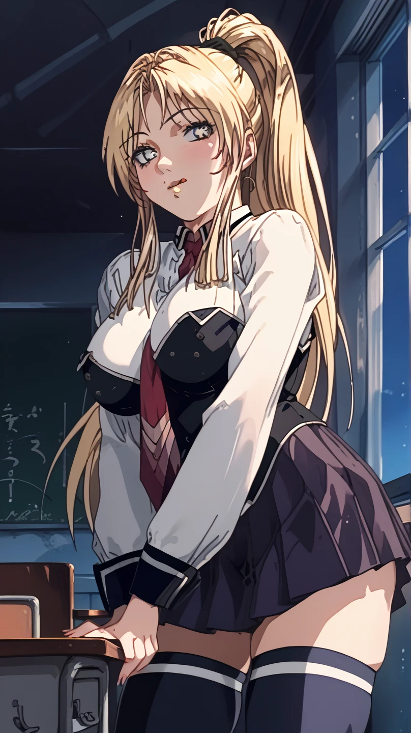 long hair, cleavage, navel, slim legs, blonde hair, skirt, Kitagawa marin, school uniform, class