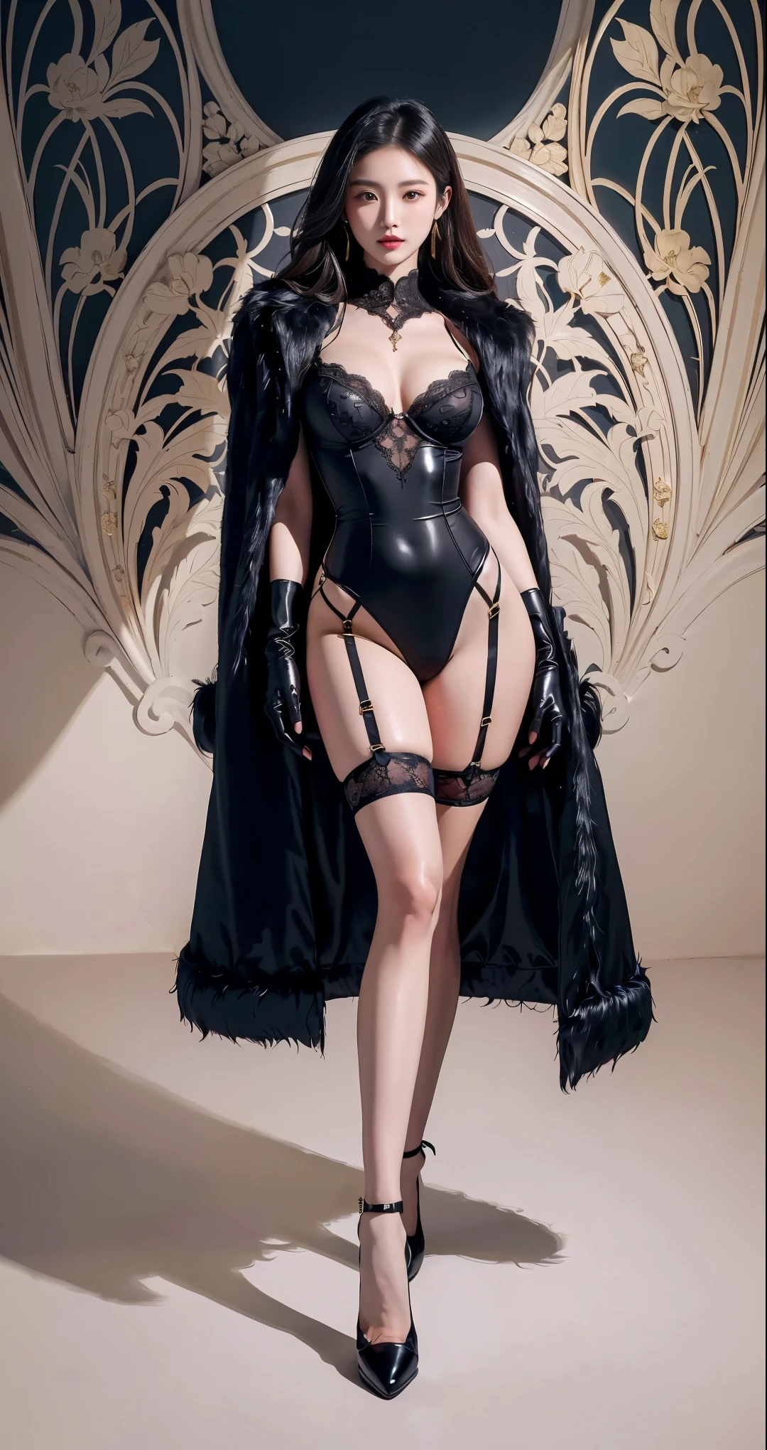 bailing_light element, translucent luminous body, girl made of light, 3 girl, high heels, crystal,dress, crystal, eyeglasses, full body, one-piece swimsuit, navel, see-through, HUBG,Red Ribbon, black corset, erotic lingerie