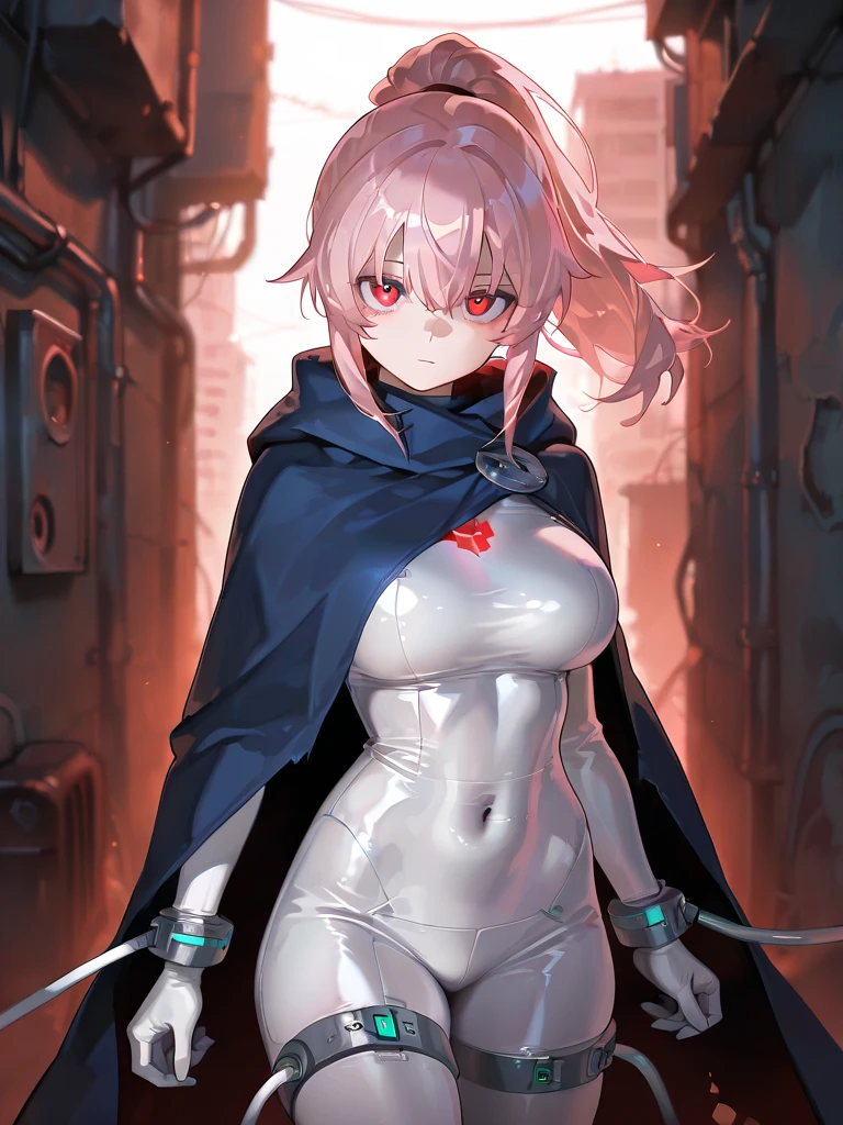 {1girl in},{{{{{masutepiece++, Best Quality++, Ultra-detailed+, 超A high resolution,(Photorealistic:1.4)Cowboy Shot,Mash Kyrielight, (Fate)Raw photo,(Mash Kyrielight)+,(Mash Kyrielight)+,(Mash Kyrielight, (Fate),(Pink hair),(Short hair,)Purple eyes,Hair over one eye ,((girl in black latex suit 1.4)), (Doll Suit:1.3)very aesthetic, Best Quality, absurderes, 1girl in, Brainwashed,}}}} ((Sky Eyes 1.3)), (huge-breasted:1.2)The shape of is clearly visible、(The shape of the pubic area is clearly visible))deadpan, laboratory, Darkness Room, (Neon light:1.2), (Night:1.5), stand up and salute