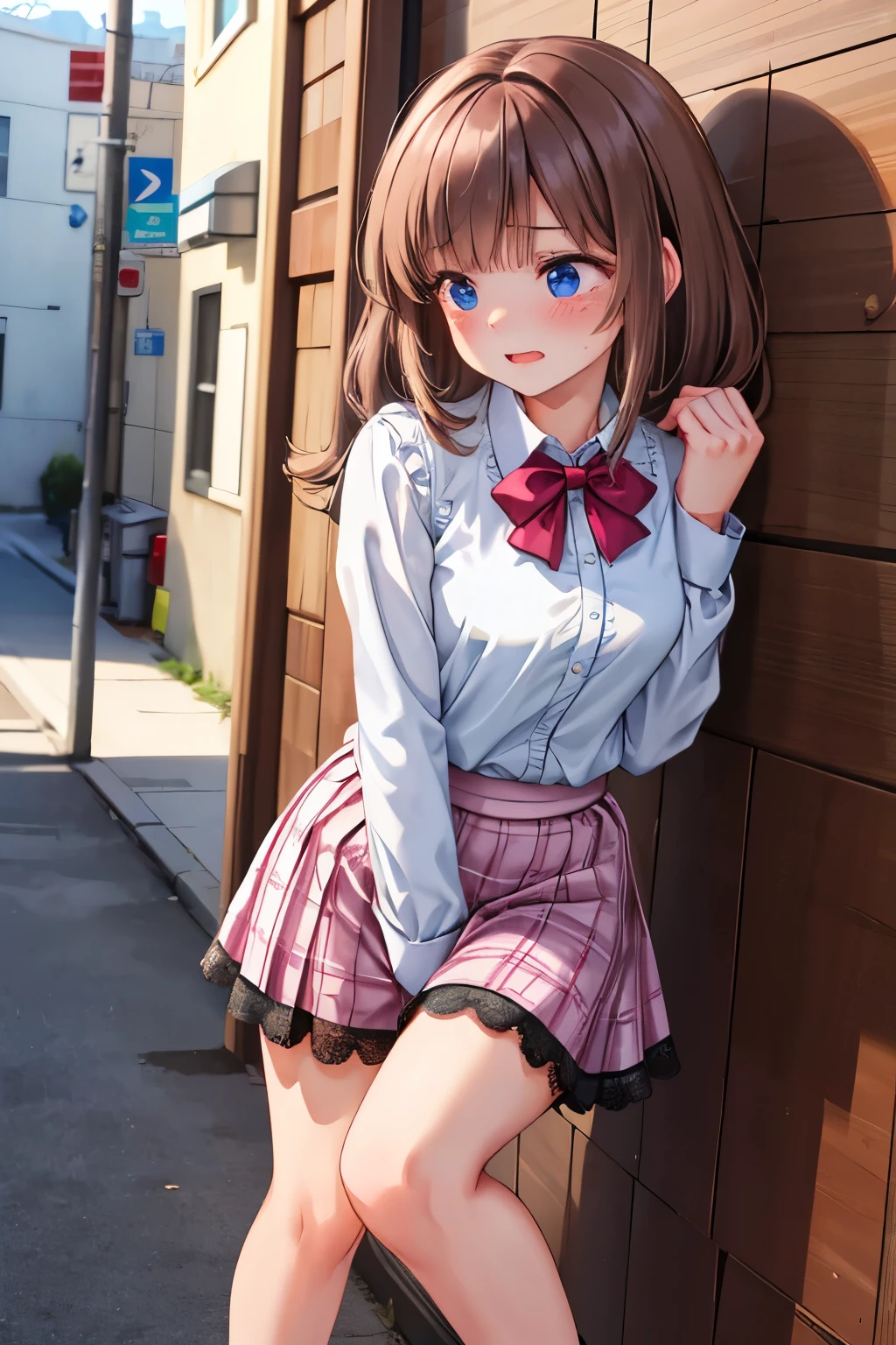 (Browsing Caution:1.4), (masterpiece, highest quality, High resolution, 超High resolution, Perfect Pixel, Depth of written boundary, 8K, RTTX 10.0), (One woman:1.3), Cinema Lighting, Best Shadow, The best natural light, Cinematic, ((Smooth texture:0.75, Realistic texture:0.5, Anime CG Style)), Beautiful Anime Women, Beautiful art style, Anime characters, (一人の女性はIn townを歩いている), ((Detailed face:1.2)), (brown hair, Side Ponytail), Beautiful breasts, Slender body,Beautiful thighs, (Brown cardigan, White shirt, Checkered Skirt, Navy blue socks, Red ribbon at collar:1.2), (A skirt flipped up by a strong wind from below:1.3), (A perfect skirt of uniform length:1.4), (Stylish white side-tie satin lace panties:1.3), ((Blushing、Surprised expression, Embarrassed expression)), (Building district, In town, A lot of people:1.3), Skirt tug, Manga Design, Angle from the front
