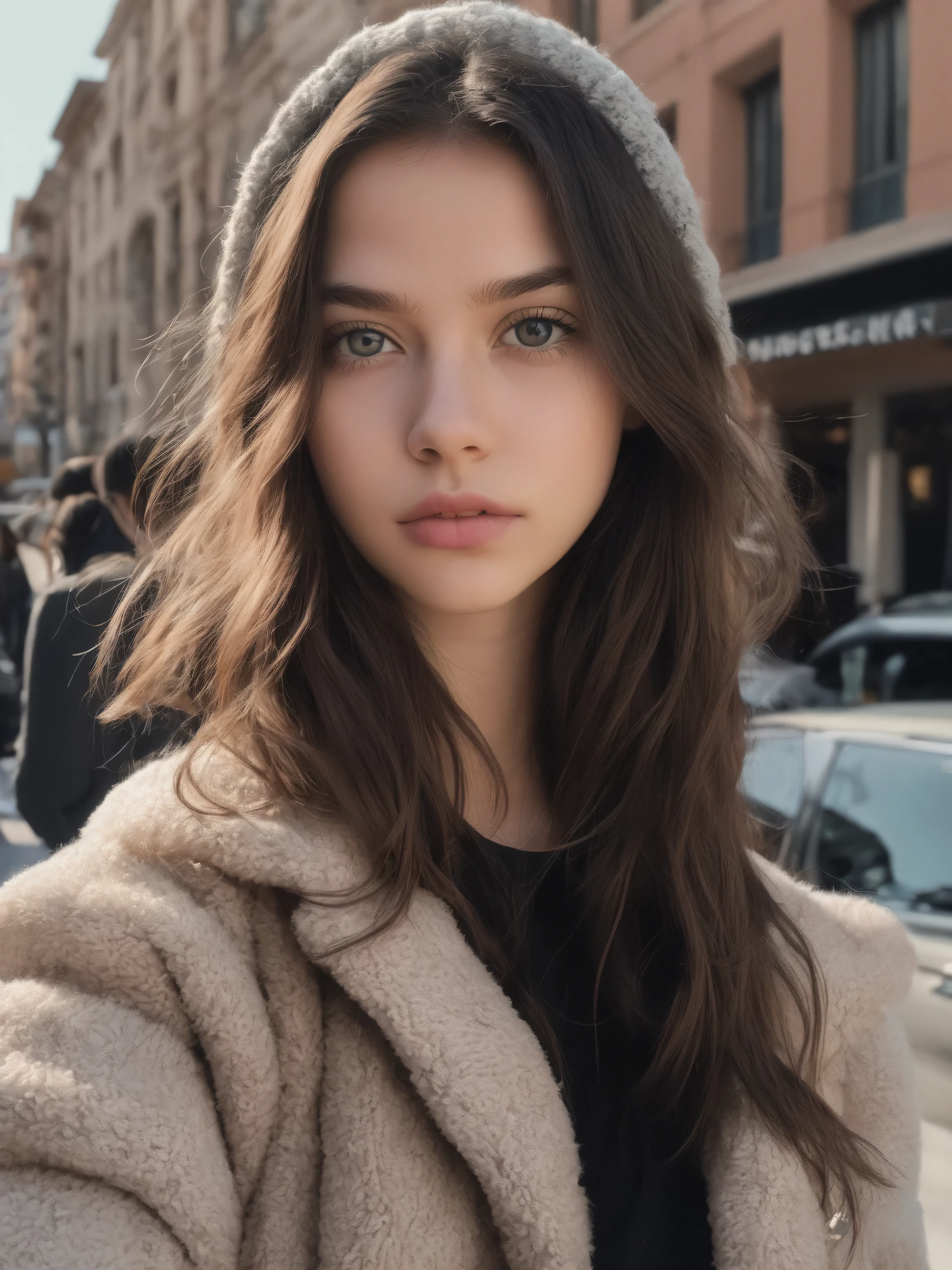 the clean background is real, instagram, ultra realistic, photography, realistic, amazing quality, the girl looks directly into the camera, the girl has a cute face, brunette, ultra textured skin, full face, clear focus on the object, cheap clothes, looks like Bella Poarch, lighting 1.4, perfect eyes, the perfect girl for any man