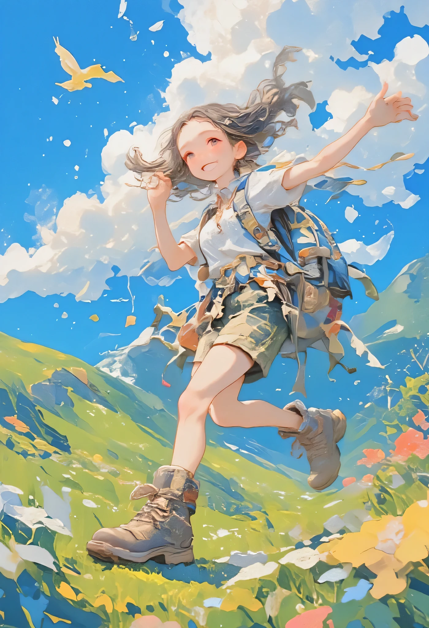 A cute backpacker girl is looking for a happy trip.
