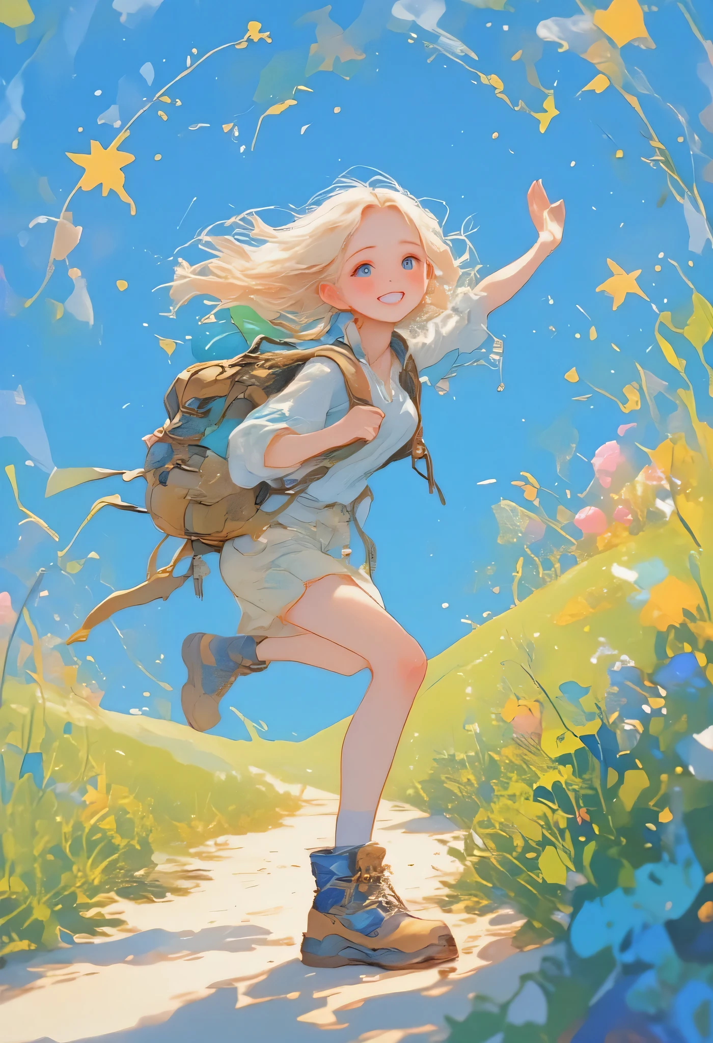 A cute backpacker girl is looking for a happy trip.