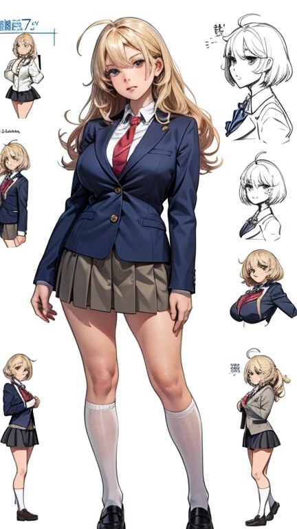 girl, alone, whole body, From head to toe, Are standing, (Huge_chest:1.3),
Character design sheet, Character Reference Sheet, 設計図のSchematic, Drafting, Blueprint, Schematic,
((Character design sheet:1.7, Character Reference Sheet:1.7,)),
anime/cartoon character wearing a girls , 1girl, alone, Thigh-high socks, blazer burezaa (blazer), Ahoge, Long Hair, bow, , shoes, loafers, ribbon, (Very short skirt:1.4), (panties:1.5),, (Good:1.7),(In underwear:1.8),nsfw,Full nudity、