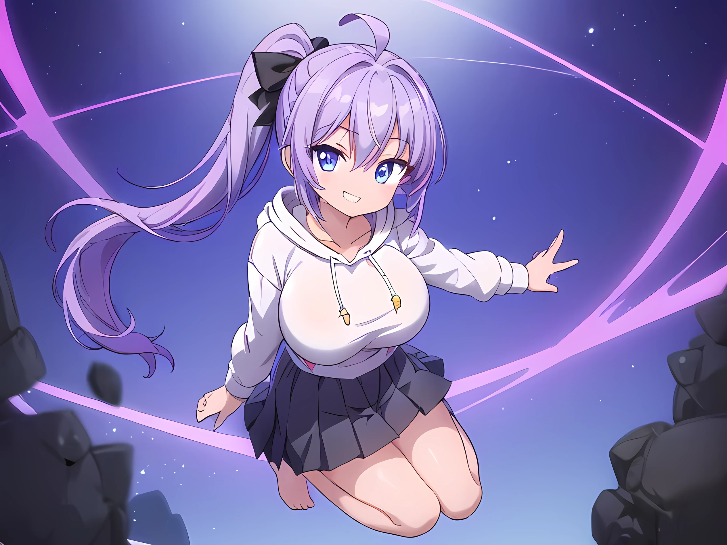 masterpiece, best quality, very aesthetic, absurdres, newest,1girl,naked_shirt, covered_nipples, ,hoshino_ai_(oshi_no_ko), eyelashes, eyes_visible_through_hair, fangs, floating_hair, glint, sparkle, star_(symbol), star_hair_ornamenthair_between_eyes, hair_ornament, hair_ribbon, heart-shaped_ornament, long_hair, purple_eyes, purple_hair, rabbit_hair_ornament, sidelocks, star-shaped_pupils, symbol-shaped_pupils, tsurime, very_long_hair,,,in an amusement_park