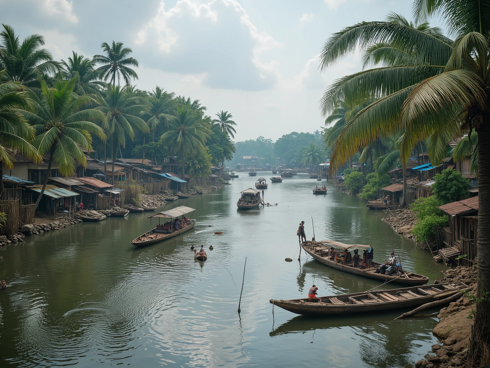 Environmental situation in river in Melaka in year 1511, hyper realistic