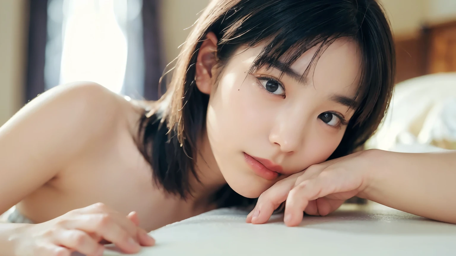 ((naked、 little chest)),(((Fine image quality correction、Smooth image correction、Image quality correction for grainy images:1.28)))、(((Masterpiece、 best quality 、 very detailed、 artistic lighting balance that brings out the model's appeal、 Complete anatomy)))、( surreal)、( upper body:1.5、nude、tits,The facial layout is perfectly balanced)、( very detailedCGイラスト)、( so delicate and beautiful)、Photorealistic quality、 realistic atmosphere、Realistic human texture、 Realistic human touch 、Realistic facial muscles、 realism、Absolute rules、最高Masterpieceのバランス、 THE MOST BEAUTIFUL COMPOSITION OF WOMEN 、Realistic creation and expression、