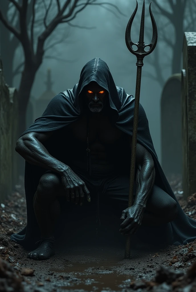 A scene in the style of Jan Matejko, interior of an old, richly decorated gloomy chamber, bones and skulls, foreground muscular figure of Thanatos with long black straight hair, sitting carelessly on a throne made of human bones, gloomy expression, partially hidden by shadow from hood, dressed in worn and dirty black clothes with metal elements, illuminated with mysterious light creating chiaroscuro, masterpiece, dramatic lighting, high detail, 4k resolution, atmospheric