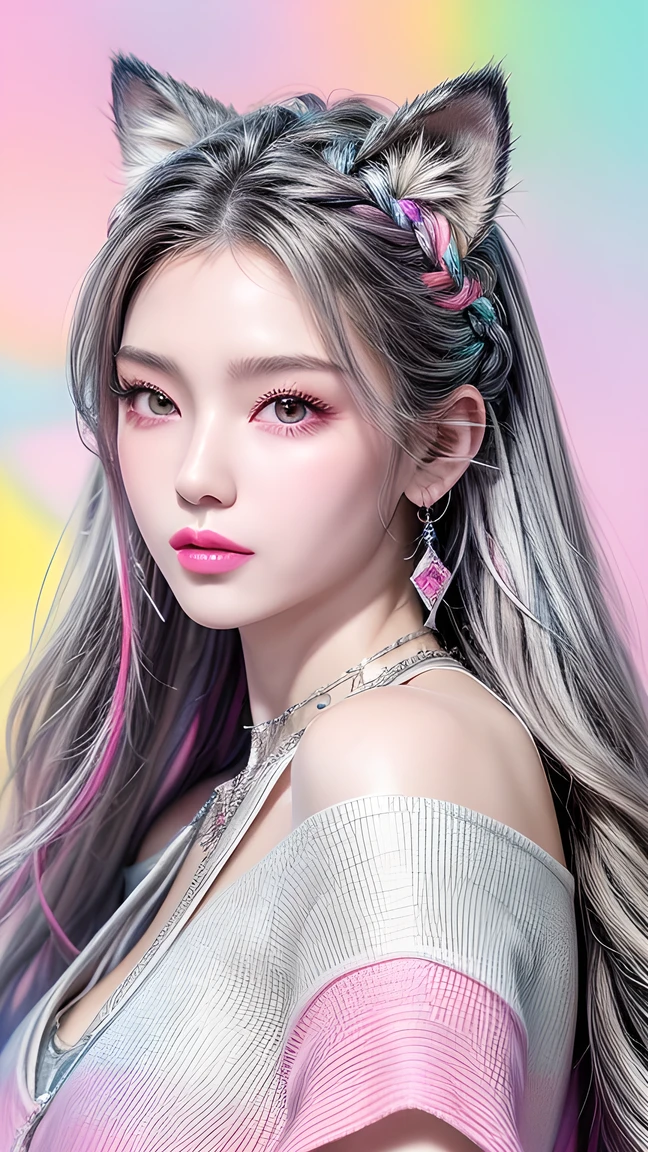 A close up of a woman with long hair wearing a cat ear - SeaArt AI