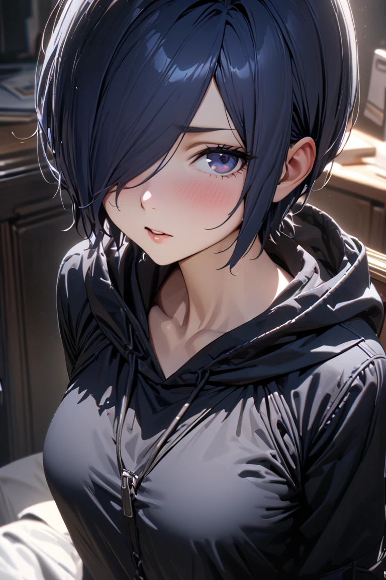 Woman illustration Blue eyes Bob hair Black hair to gray hair tips Gradient color hair Sitting
