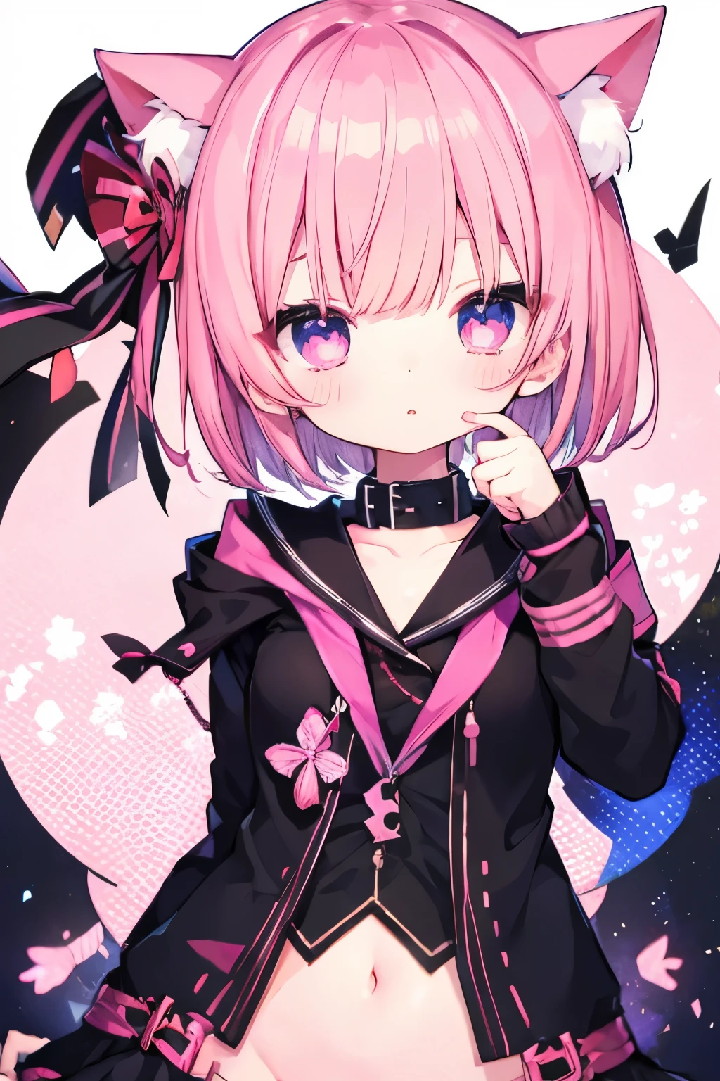 nsfw、 transparent pink short hair、 Oversized Jacket 、 wear a collar 、 I'm looking for an 、 small breasts、So beautiful、 Eyeliner 、cat ears、((((( )))))、heart❤