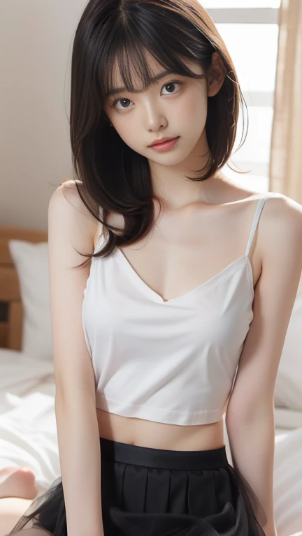((Armpit poses、Armpit、top-quality、8k、masterpiece:1.3))、dramatic lighting、Pretty women、1girl in、huge tit:1.3、(Firm abs、slender figures:1.1)、greedy、dark brown hair、(panties on:1.1)、hyperdetailed face、detailed lips、A detailed eye、二重まぶた、Hot couple、boyfriend、male friend、Couple Pose、a bed、Private room