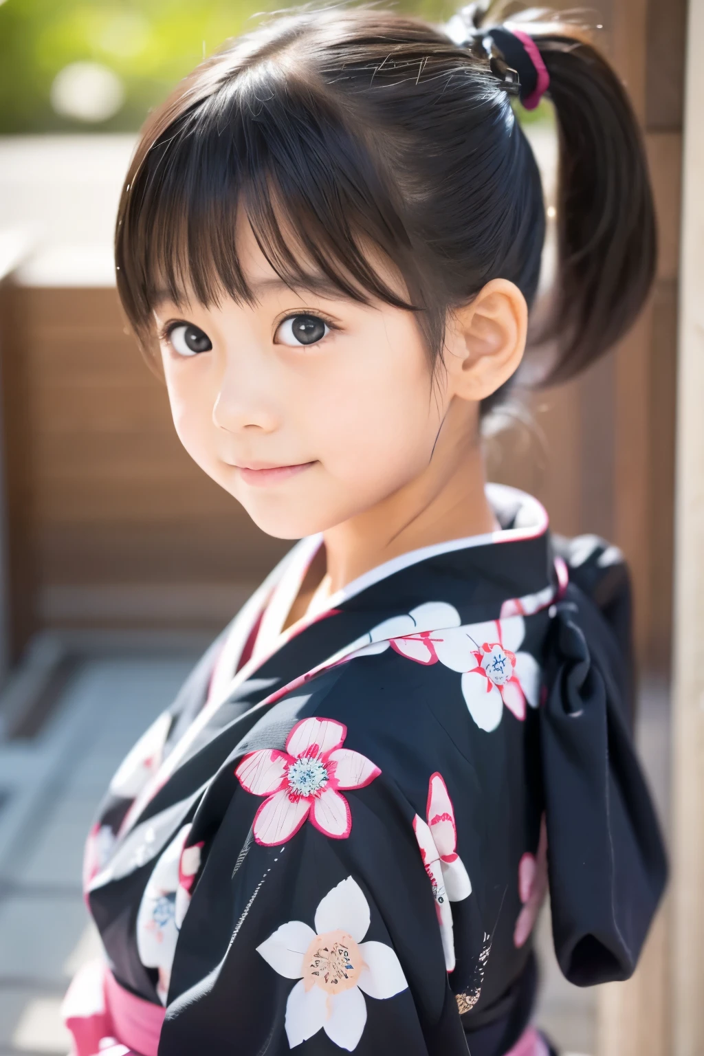 There is a  girl in a pink dress and flowers in her hair, a young Asian girl, beautiful and cute, a young Japanese girl, children, 2 years tiful image, 5 years old, cuterl, cute little girl, Chiho, beautiful little girl, cute beautiful, palace, girl in Hanbok