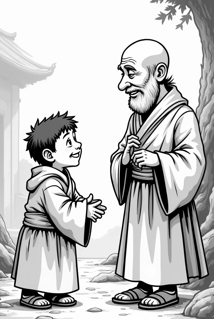 Kid and a priest talking sketch drawing