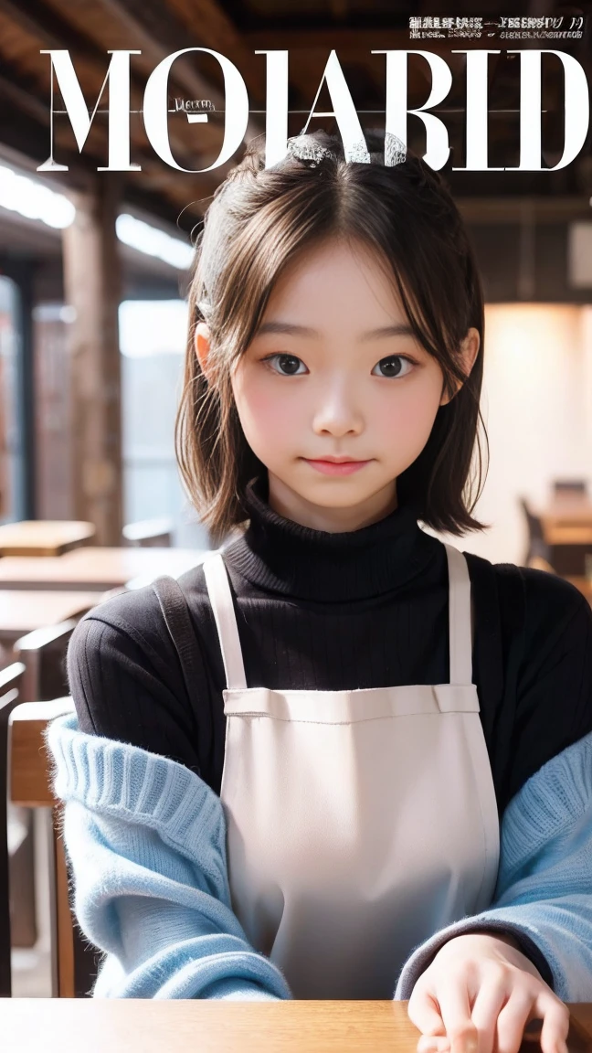 　(((Japanese)))(10-year-old girl)　((((10-year-old girlが一人、alone))))　whole body写真　Full Shot　Medium Short Hair　Low ponytail　whole body　Thigh Turtleneck　sweater　skirt　cute　(Squint with a smile)　　Long sleeves　Hands in sleeves　Moe sleeves　Spread your legs　Raise your arms　between legs　Thigh-length black knee socks　　(overalls)クロップドskirtskirt　Visible through the gap(Panties)