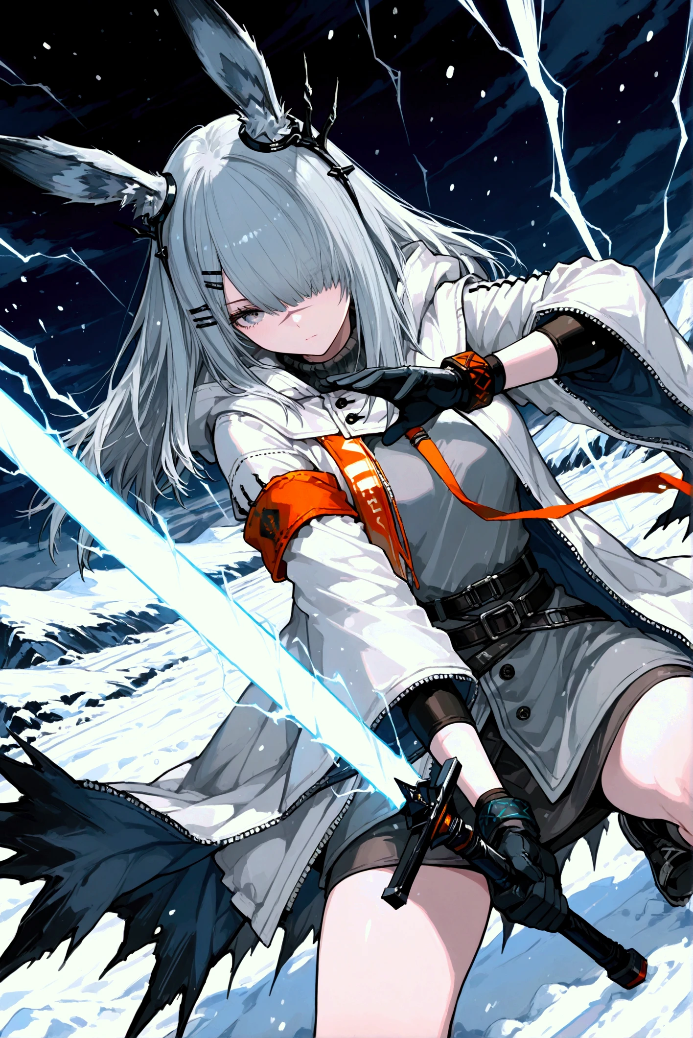 1girl,Frostnova\(arknights\),rabbit ears,hair ornament,hair clip ...