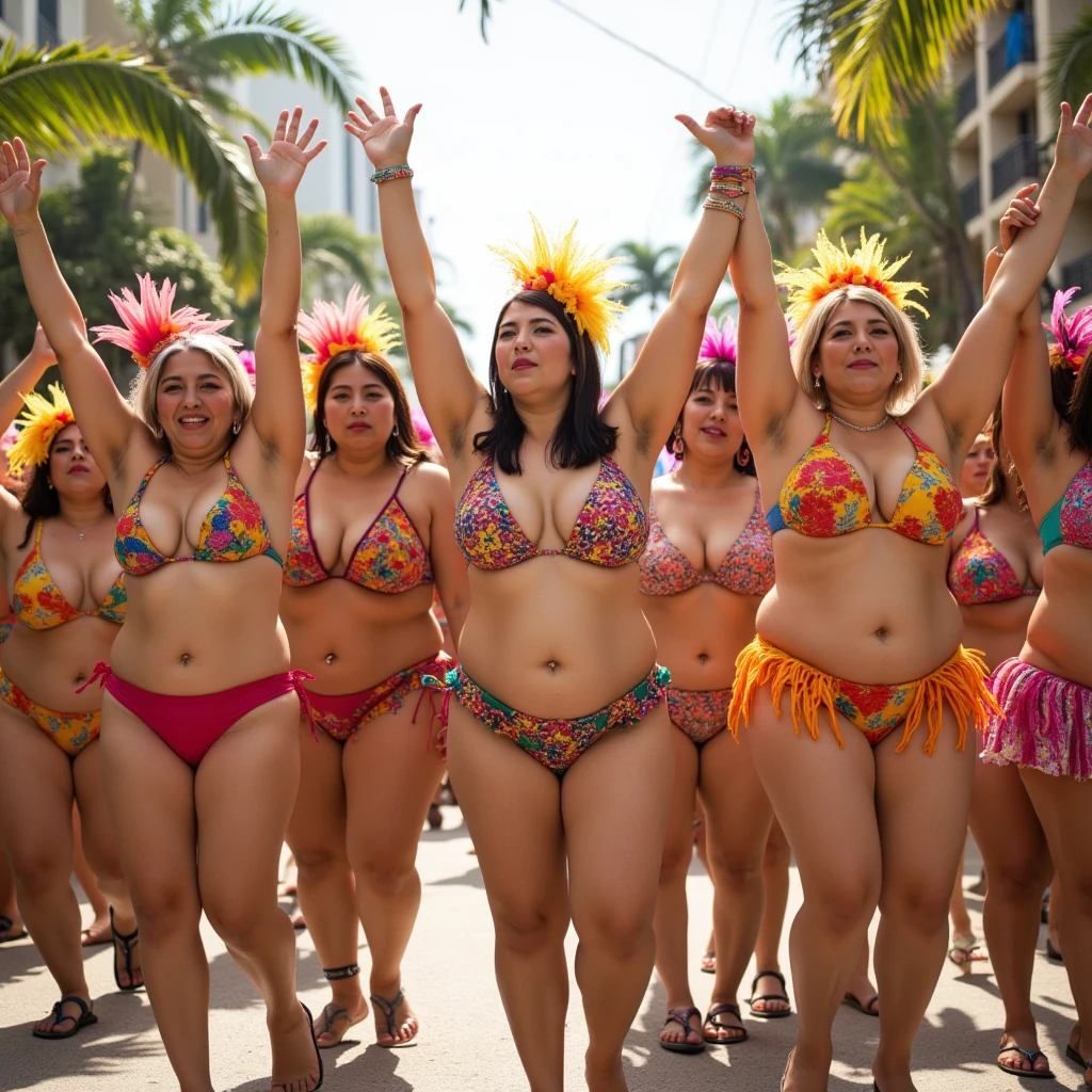 I am at the Barranquilla carnival surrounded by very beautiful -yeld na women, (nudity), (full body photo), (hairy pussies), 16k, highres, best quality, award winning, high quality, anatomically correct, masterpiece