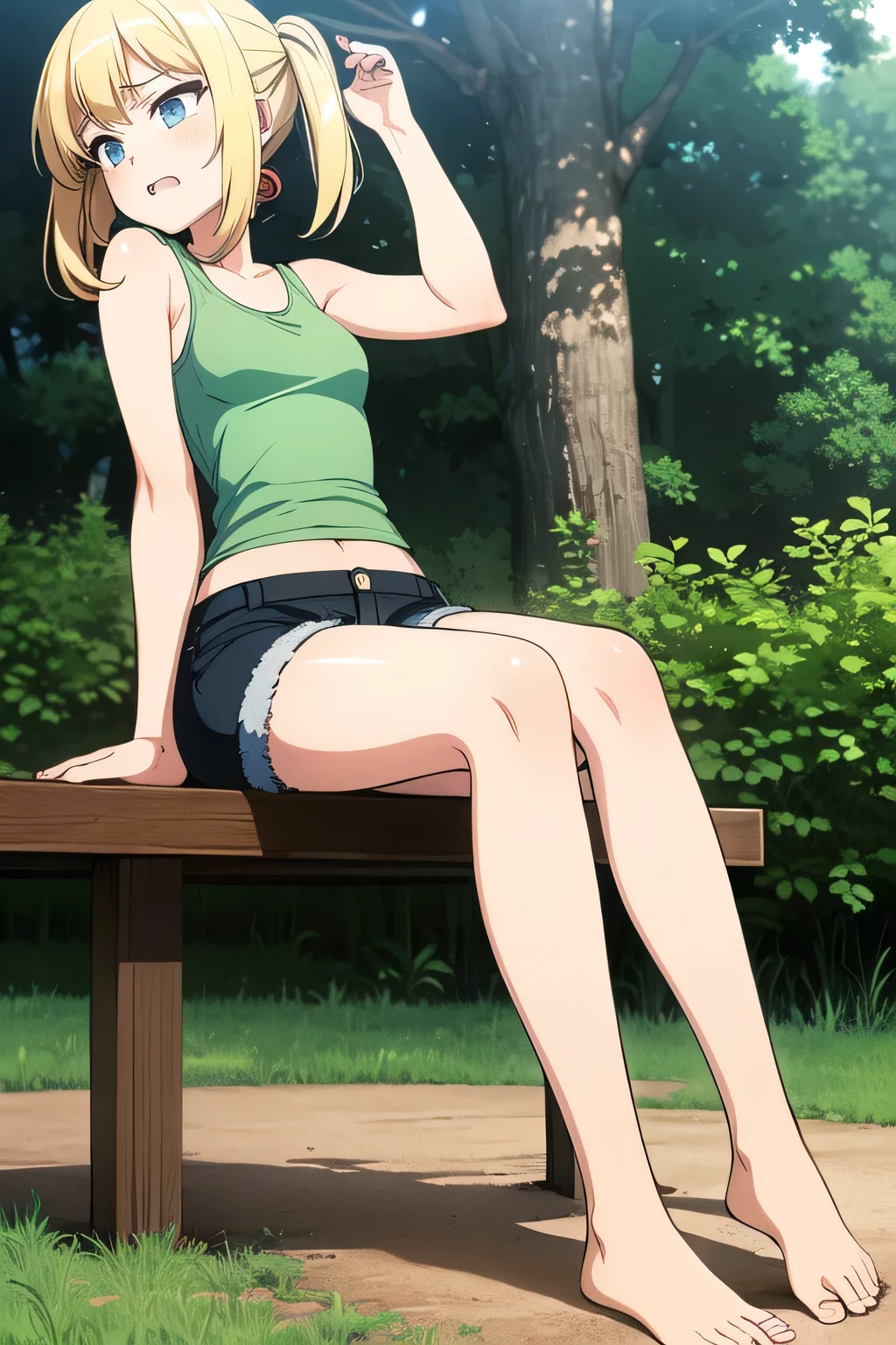 (masterpiece), (best quality), (very detailed), Model Nobara kugisaki, posing sexy for a photo shoot, bare legs, plaid skirt, white shirt, erotic, heels, butt, back, wide hips, embarrassed look, looking at the viewer, (detailed background), rural park.