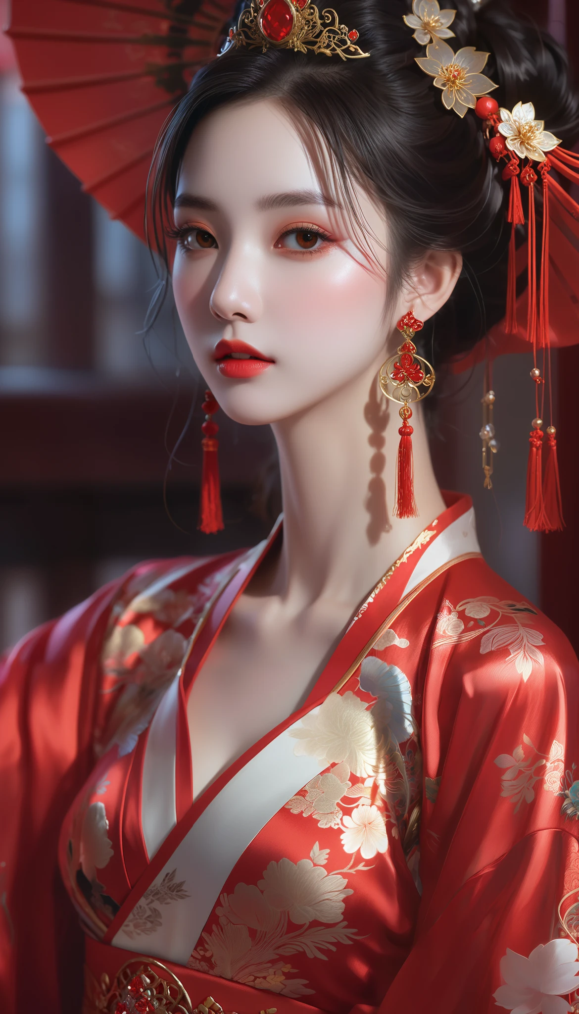 a close up of a woman wearing a red dress and a tia, palace , a girl in hanfu, ((a beautiful fantasy empress)), a beautiful fantasy empress, beautiful character painting, guweiz, artwork in the style of guweiz, chinese style, trending on cgstation, ancient chinese princess, inspired by Lan Ying, chinese princess
