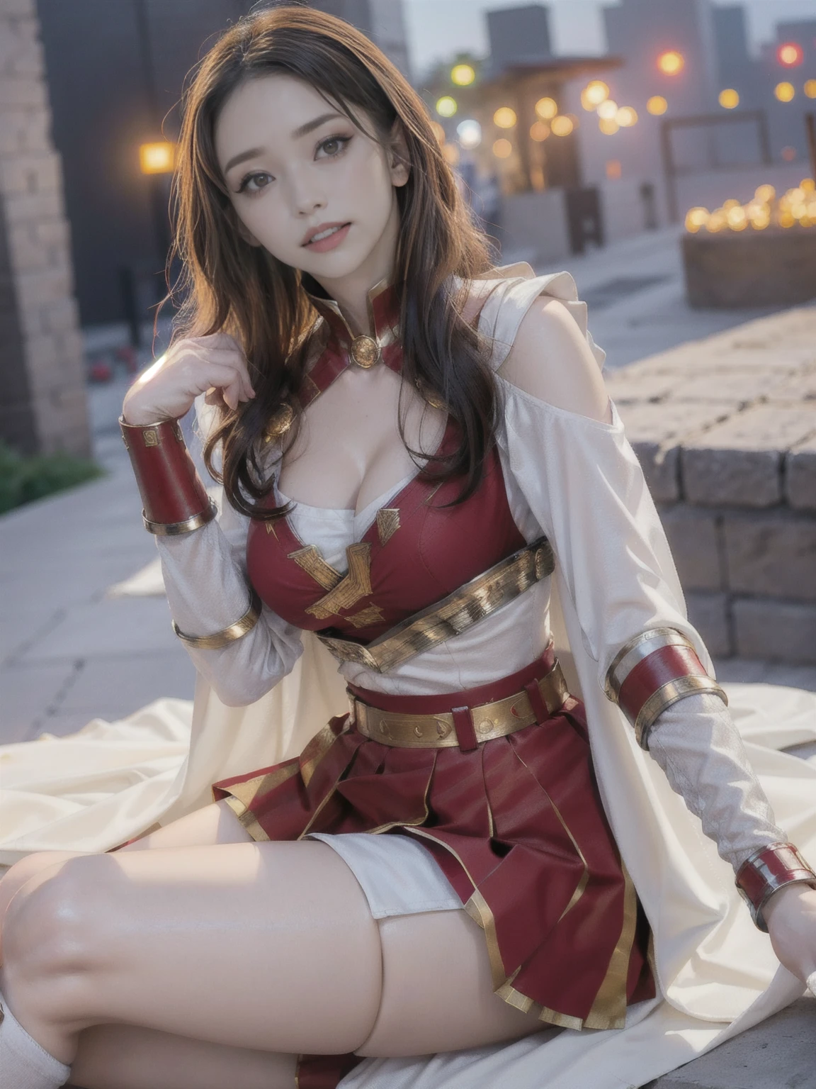 ((16K, Highest quality:1.2))、masterpiece,High resolution, (Skin Texture:1.1), Highest quality, 超High resolution, Perfect Face、(((attractiveアジア人モデル:1.0)))、(Realistic: 1.4), RAW Photos, (((Big Breasts)))、(((Large Breasts)))、((Cleavage))、Voluptuous body、(((Red and white armor)))、 Beautiful Knight, Perfect breasts, Perfect body, (((Ancient European Landscape))), (Highest quality, 4K, 8k, High resolution), Very detailed, (Realistic, Realistic, Realistic:1.37), Royal, attractive, Soft lighting、Nikon D850 film stock photos, F1.6 Lenses, Rich colors, (((The thighs are covered with iron armor....))) (((Iron bustier))), (((Large Breasts))), (((A large castle in the background)))、Knight's Sword、 (Ancient fantasy soldiers),(Ancient soldier armor),Combat Accessories,breastplate、(((Long skirt、Knee-high boots、garter belt)))、Big eyes、Perfect Eyes、Hair blowing in the wind、Staring at the camera