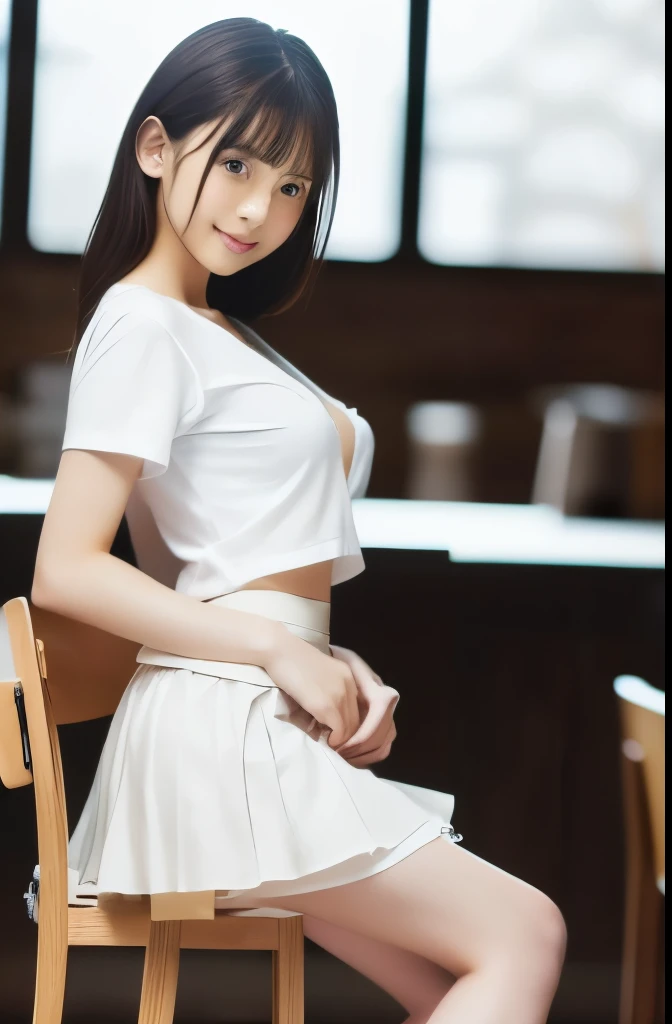 8k, RAW photos, top quality, masterpiece: 1.2), ultra detailed, super resolution, (real, real photos: 1.37), portraits, high-definition RAW color photos, professional photos, very detailed and beautiful, very detailed, 8k wallpapers, amazing details, huge file size, official art, highly detailed CG Unity 8k wallpapers, highly detailed beautiful girls, highly detailed faces, Highly detailed eyes, very detailed skin, highly detailed fingers, very detailed nose, highly detailed detailed mouth, perfect anatomy, highly detailed background, very detailed clothing, one girl, cute girl, famous Japan idol, cute, realistic body, petite, white skin, radiant skin, slim body, (blunt bangs: 1.2), smile, cute, youthful, cute face, realistic face, delicate eyes, sagging eyes, camera gaze, contrapost, high street, public, crowd, dynamic lighting, very big breasts, high school, classroom, teacher, medium brown shorthair, ((view (viewer: 1.1)), smile, window, blackboard, desk, piano, chair, ((((Japan standing in school music room))), suit, gray skirt, (simple white blouse), half updo, from below, side light, (((lift skirt by myself))), (((show panty))), (white panty), standing,
