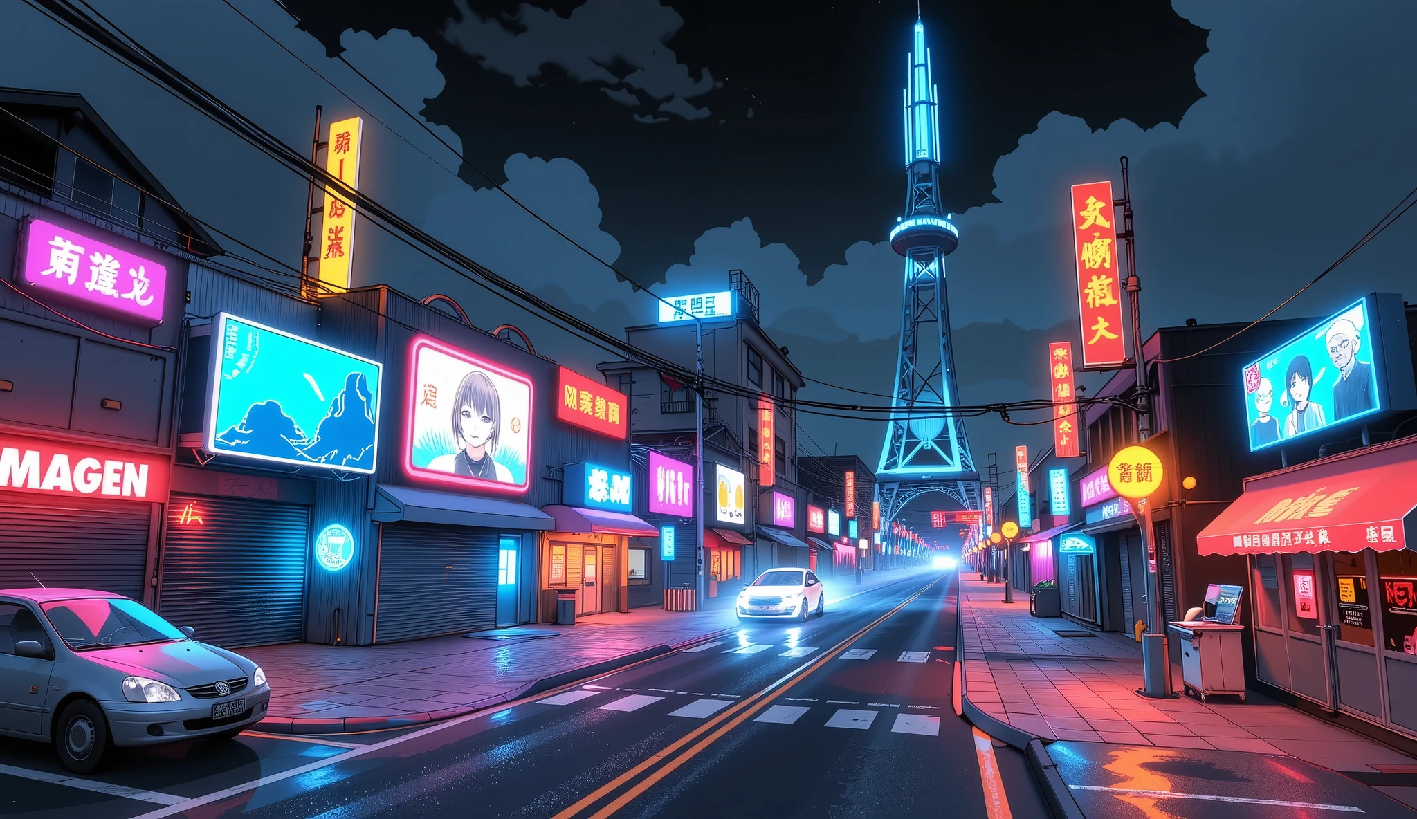 a neon-lit cityscape, neon street lights, neon-lit architecture, neon-infused landscape, glowing neon signs, vibrant neon artwork, neon-powered cyberpunk environment, neon-drenched urban scene, dynamic neon-lit structures, futuristic neon-illuminated city, (best quality,4k,8k,highres,masterpiece:1.2),ultra-detailed,(realistic,photorealistic,photo-realistic:1.37),cinematic lighting,moody atmosphere,dramatic colors,neon-soaked aesthetic,neon-tinged surrealism,neon-infused futurism,neon-bathed cyberpunk