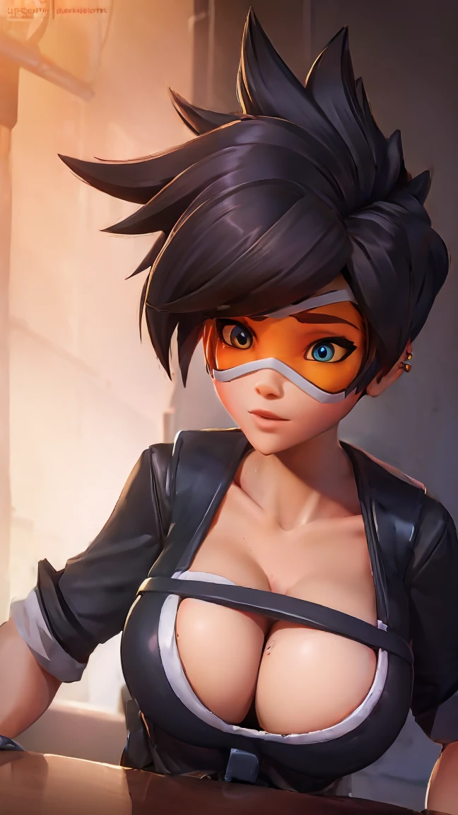 Best Quality, (masterpiece),(ultra detailed), (high quality), (High resolution), wasp, 1 girl, gorda, broad body, short hair, blue eyes, choker, headphones,gloves, elbow gloves, make up