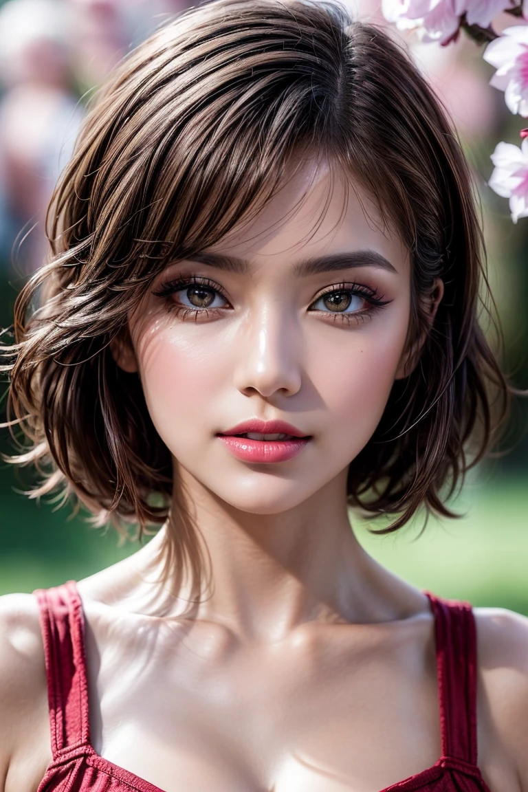 Realistic photo of a beautiful z03yd woman,1girl,solo,looking at viewer,short hair,brown hair,bare shoulders,brown eyes,sitting,parted lips,teeth,blurry,lips,tattoo,blurry background,realistic,nose, soft lighting, professional Photography, Photorealistic, detailed, RAW, analog, sharp focus, 8k, HD, high quality, masterpiece<lora:z03yd:1.0>