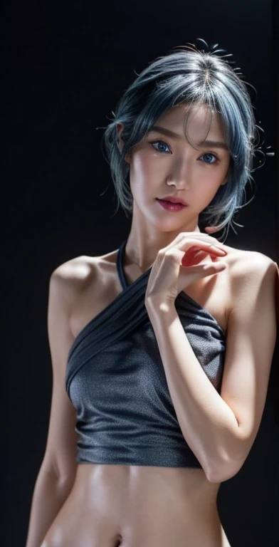 ((masterpiece)),((bestquality)),8k,high detailed,ultra-detailed,photography,award winning,documentary,Original Photo,Realisticity,(simple background:1.35),
1girl,Electric blue Hair,wavy hair,blunt bangs,layered Hair,solo,Asian slim girl,solo,beautiful male face,real skin texture,well-proportioned hands,medium full shot,(Random color underwear:1.4),(different face features:1.45),makeup,lips,eyeliner,eyelashes,earrings,nail polish,
([LED lighting|Low key lighting|Warm light|Tilt lighting]),(in the studio,[Golden Ratio|Portrait|Cinematic Shot]),[looking up|against wall|tiptoe kiss|hand on hip|prone bone|Fleeing],<lora:add_detail:1>,<lora:muscle_slider_v1:-0.15>,<lora:weight_slider_v2:-0.15>,