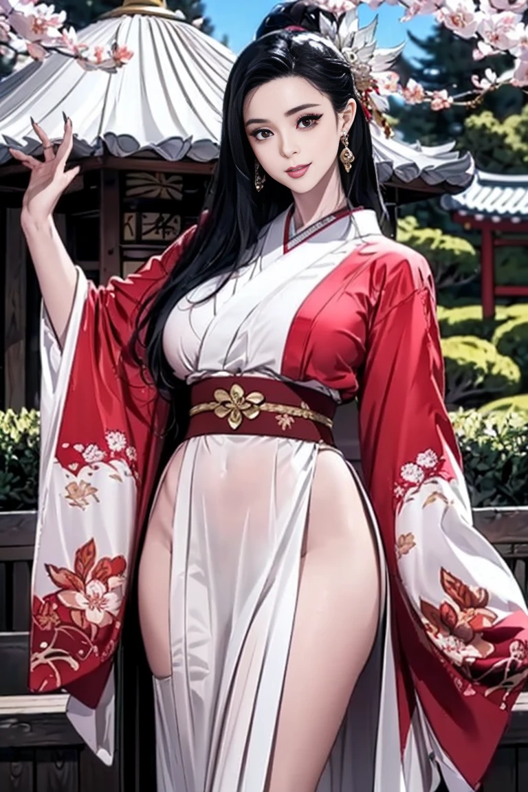最high quality、high quality、Best image quality、8k、最High resolution、High resolution、最high quality、masterpiece、Detailed and realistic human body、Detailed and realistic skin、Realistic face in every detail、Realistic eyes down to the details、Realistic lips in every detail、Realistic teeth in every detail、Detailed and realistic ears、Detailed and realistic hair、Detailed and realistic weapons、Realistic reproduction of every detail、Realistic fingers in every detail、(Beautiful Hands、thumb1reference4)、Realistic feet down to the last detail、((Beautiful Japanese Girl))、(Japanese Model), (Japanese women)、((18 year old beautiful girl))、(Black Hair)、(Random Hairstyles)、((whole body))、((Beautiful upturned breasts))、(slim style、Slim fit)、(whole body光沢肌、Fair skin)、Soft natural light、Long-sleeved kimono、kimono、yukata、Japanese tradition、Japanese garden、((See-through mesh(花柄入りkimonoを着用))、((stand under the cherry tree))、((Raise one leg a little(Poses to make your thighs look beautiful))