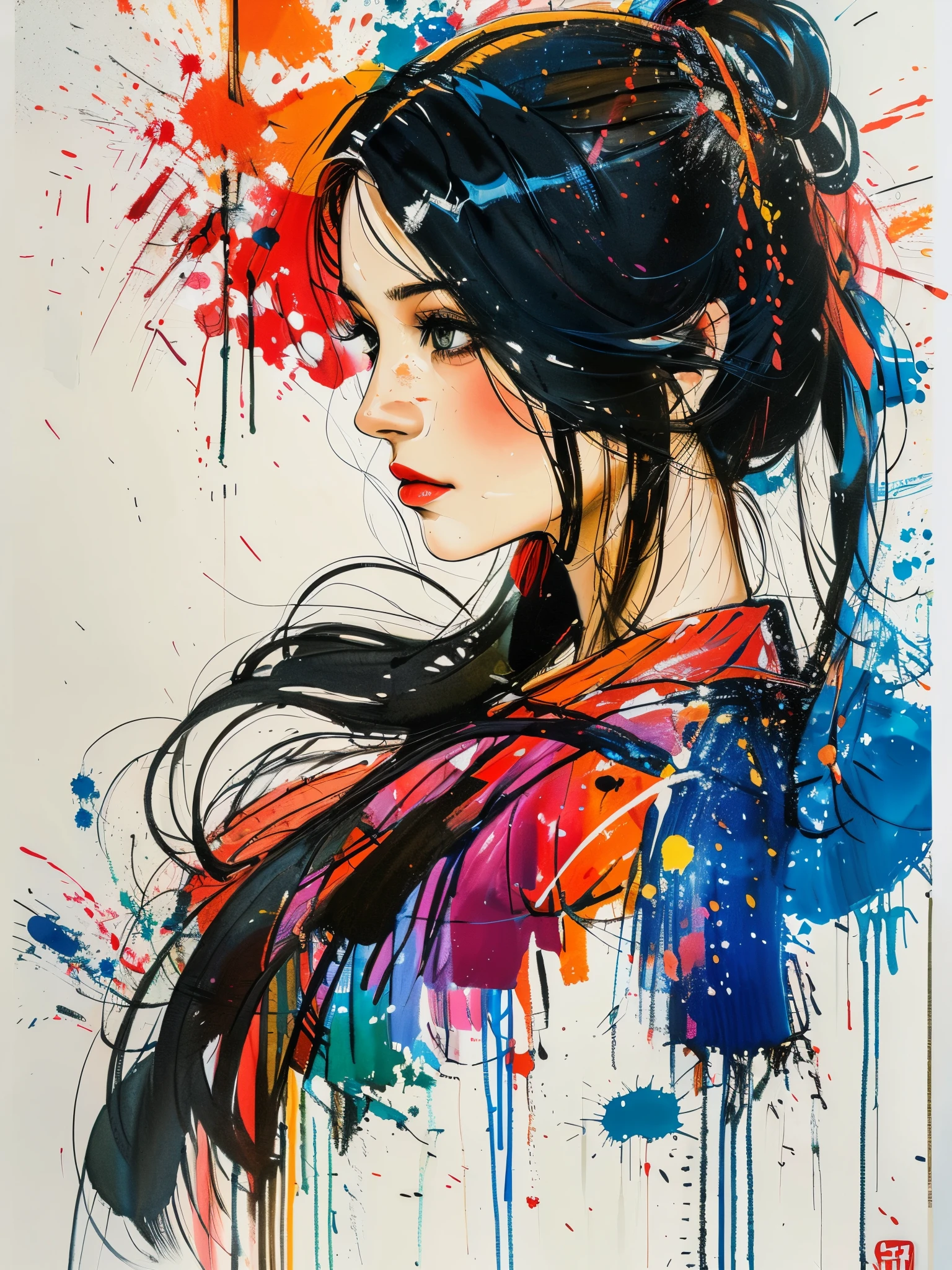 masterpiece, best quality, Color ink painting, Male contour,athlete,dynamic posture,contour,graffiti,ink splatter,Bold Colors,dynamic,Colorful,Abstract Painting,Look closely,Like a person,artwork,mystery,design,colorful inkpainting