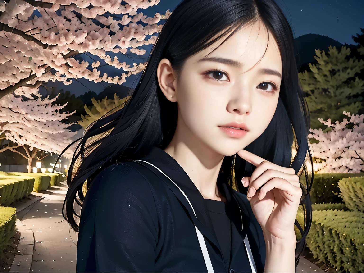 (( she was surprised and ended up crying、fear))、(8k, best quality , Masterpiece:1.2), ( realistic, photo- realistic:1.37), very detailed, best quality , Ultra Fine, Professional Light , photon mappings , radiosity, PHYSICAL BASED RENDERING , Cinematic Lighting, Midnight Road, depth of written border , Sharp Concentration,Sunbeam, good settings ,(Bokeh:1.2) 1 girl,Alone,(whole body), ( has confirmed that the mouth is closed ), beautiful and cute eyes, stop temporarily, thin waist, Japanese high school girl , black hair, messy hair, long hair that flutters like ,(ulzzang-6500:1.2) Mix 4, hello