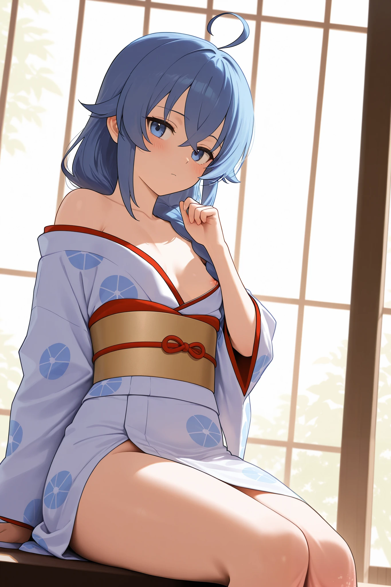NSFW,masterpiece, best quality , high resolution, very detailed on trends, Roxy Migurdia、 Twin Blade, kimono,Long-sleeved kimono