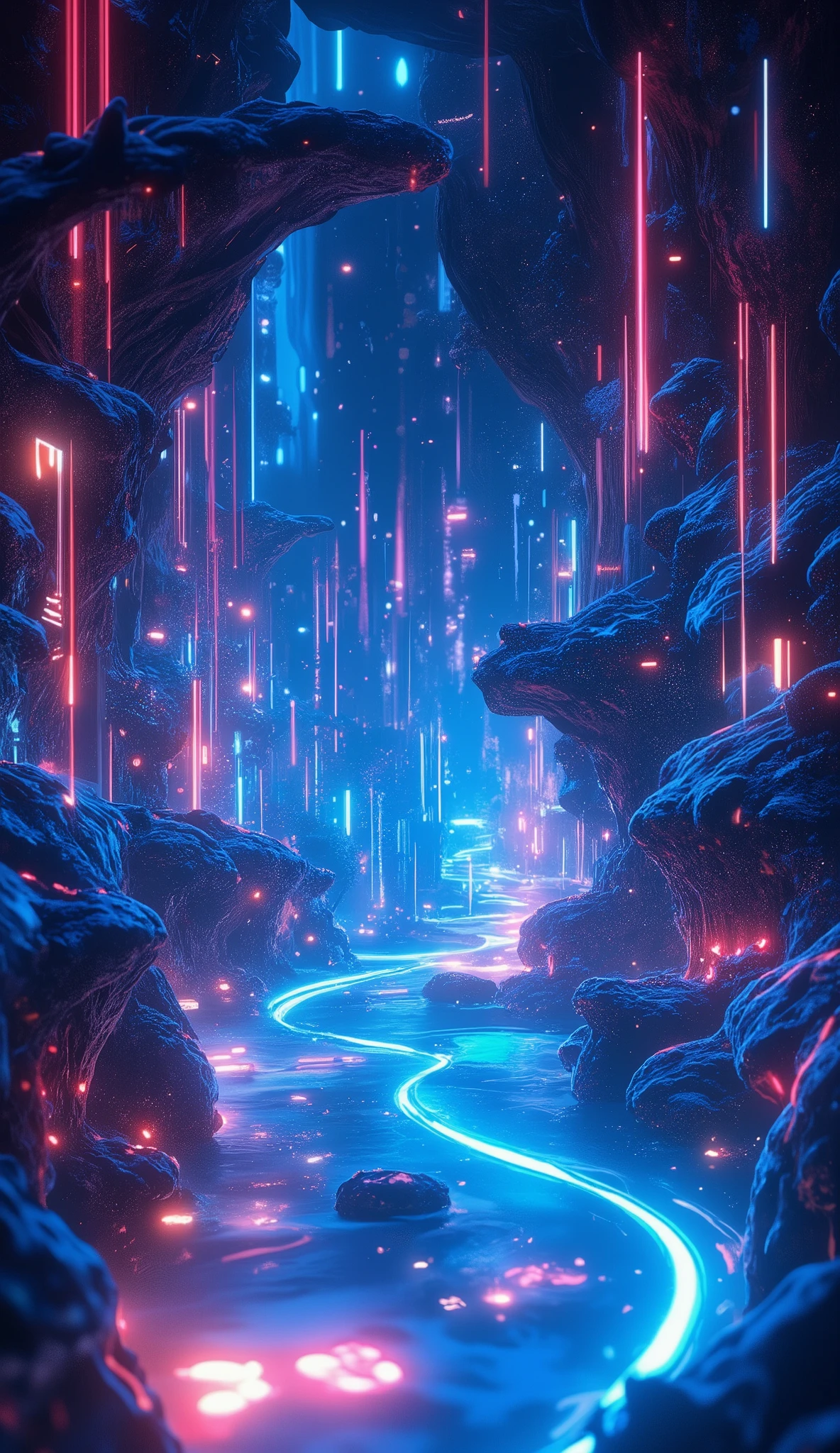 glow line art, translucent land, written by the colorful glow line, sharp shining, variable color, like a magic effect, extremely high-detailed, ultra fine detailed, structured by the clear neon multicolor, blur, amazing landscape, shining view,