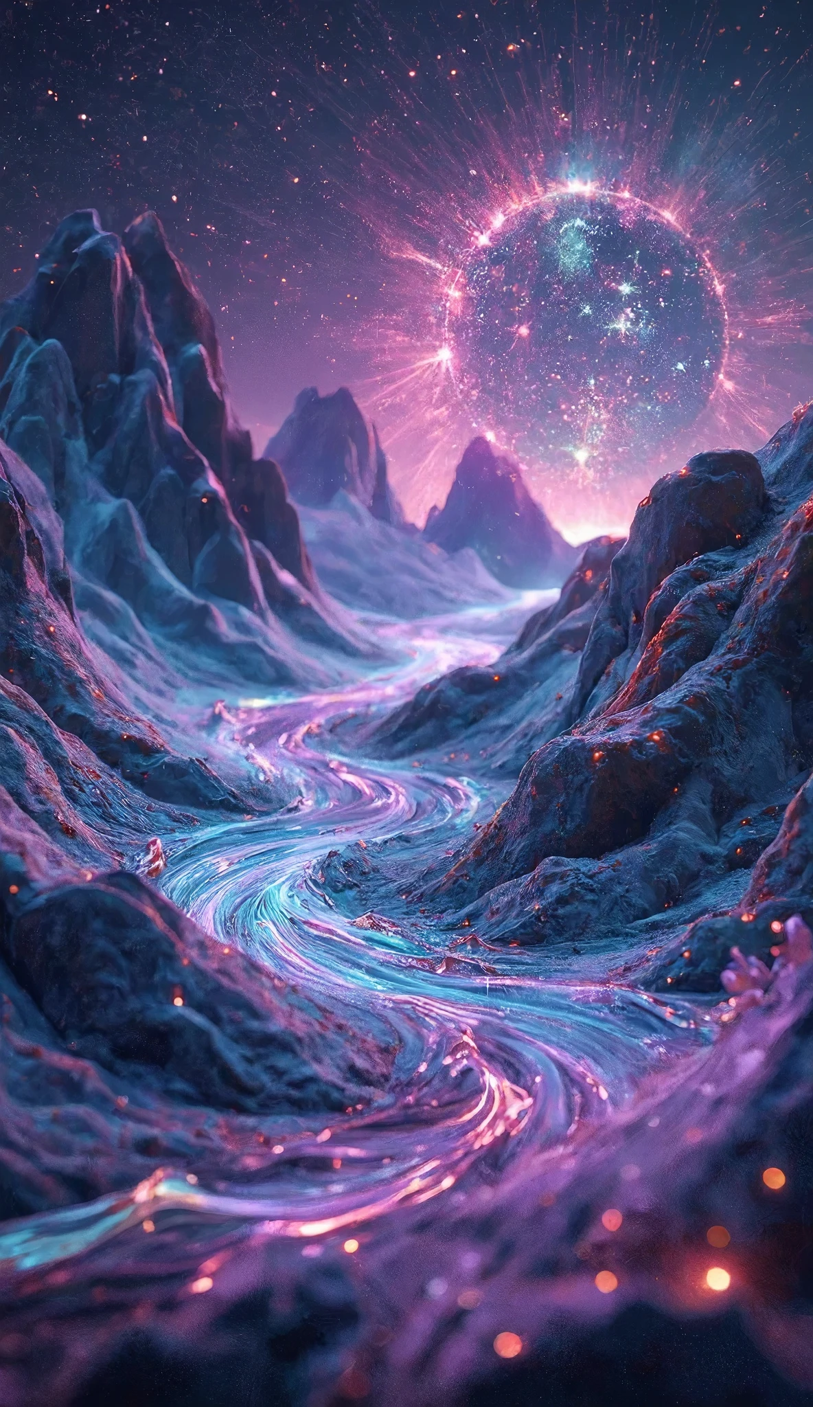 glow line art, translucent land, written by the colorful glow line, sharp shining, variable color, like a magic effect, extremely high-detailed, ultra fine detailed, structured by the clear neon multicolor, blur, amazing landscape, shining view, beautiful dream, ARW