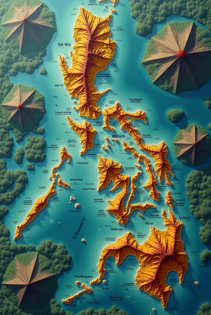 create me a volcanic map with mount pinatubo, taal, hibok-hibok, mayon, kanlaon and bulusan