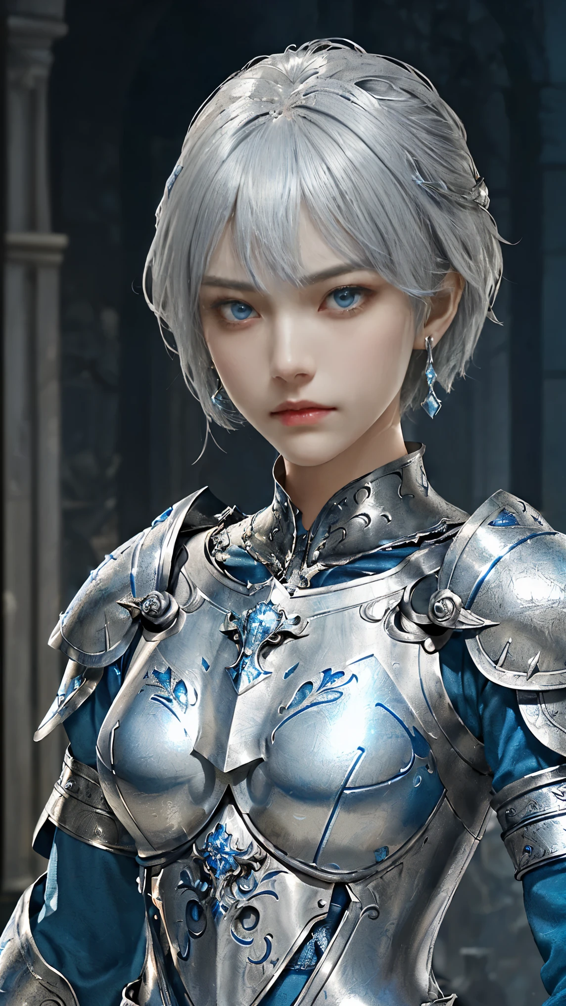 (highest quality,8k,masterpiece,Surreal),Female knight in armor,(Detailed eyes,Beautiful Eyes,Detailed skin,Detailed lips,Lip gloss),Sunburned skin,huge ,narrow,(Armor with great attention to detail,Precision Armor,Luxurious Armor),whole body,