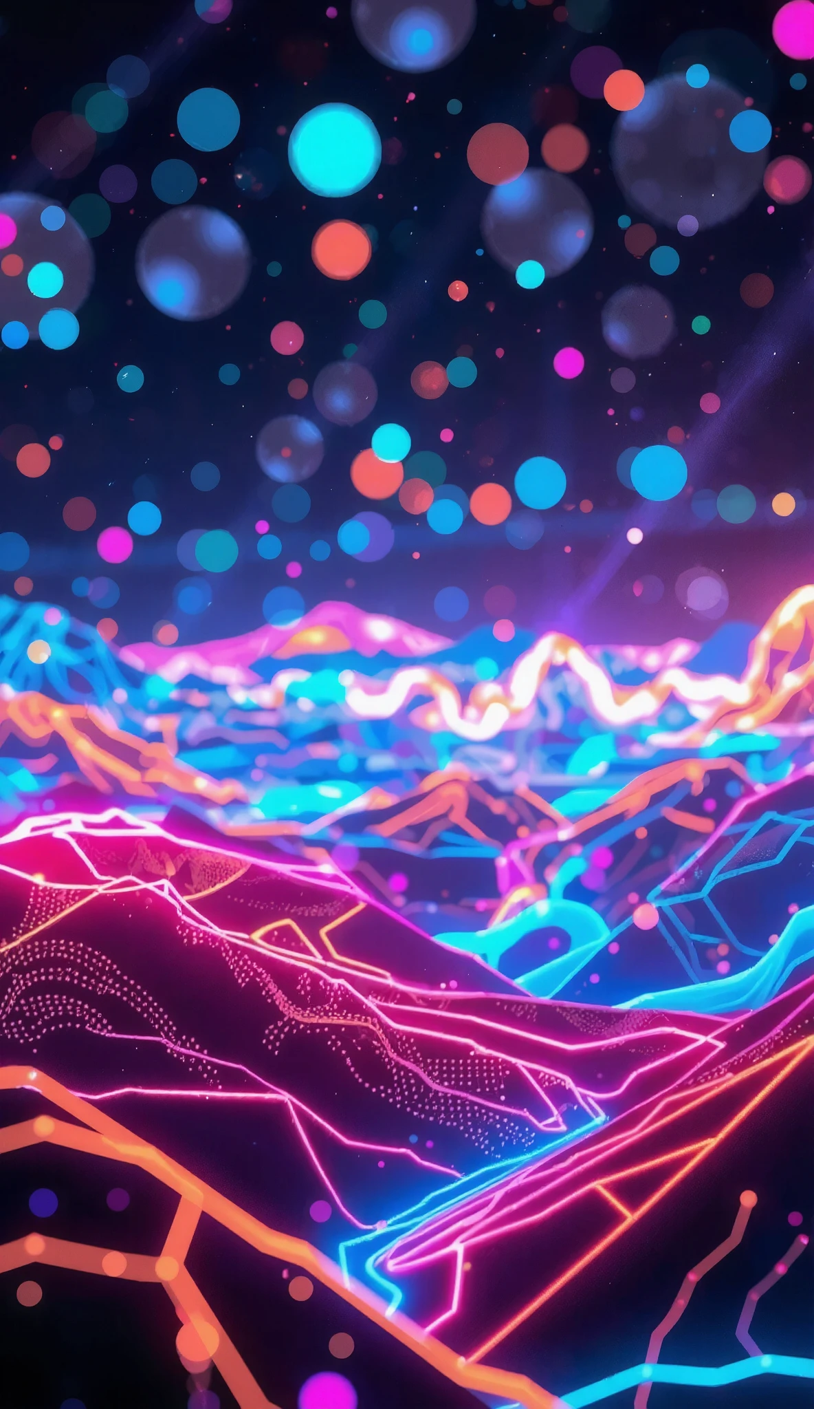 glow line art, translucent land, written by the colorful glow line, sharp shining, variable color, like a magic effect, extremely high-detailed, ultra fine detailed, structured by the clear neon multicolor, blur, amazing landscape, shining view, beautiful dream, ARW