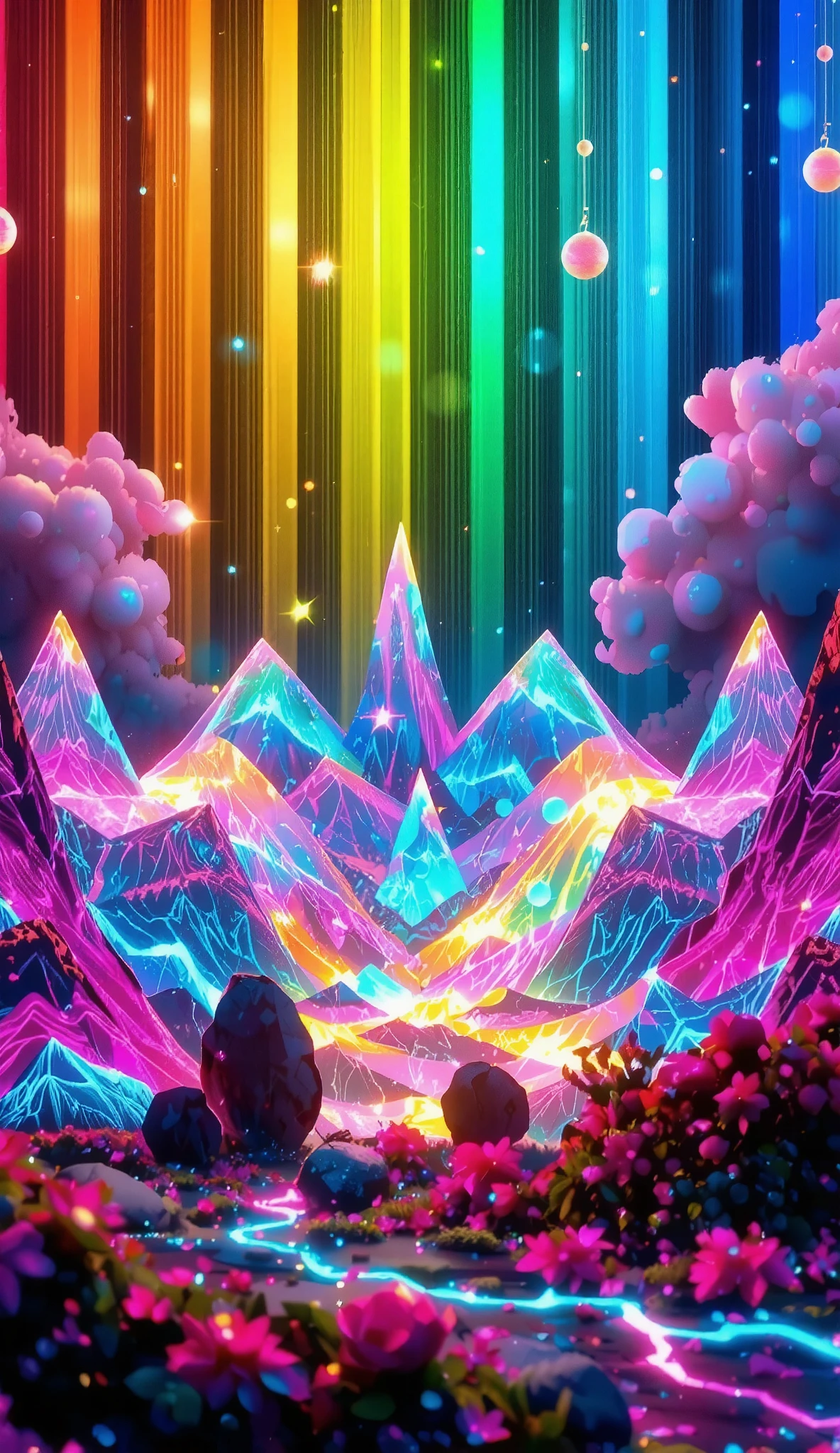 glow line art, translucent land, written by the colorful glow line, sharp shining, variable color, like a magic effect, extremely high-detailed, ultra fine detailed, structured by the clear neon multicolor, blur, amazing landscape, shining view, beautiful dream, ARW