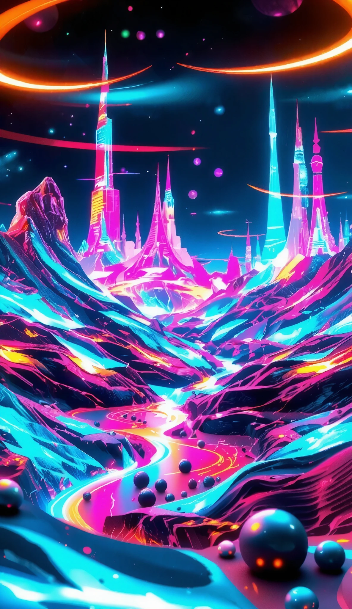 glow line art, translucent land, written by the colorful glow line, sharp shining, variable color, like a magic effect, extremely high-detailed, ultra fine detailed, structured by the clear neon multicolor, blur, amazing landscape, shining view, beautiful dream, ARW