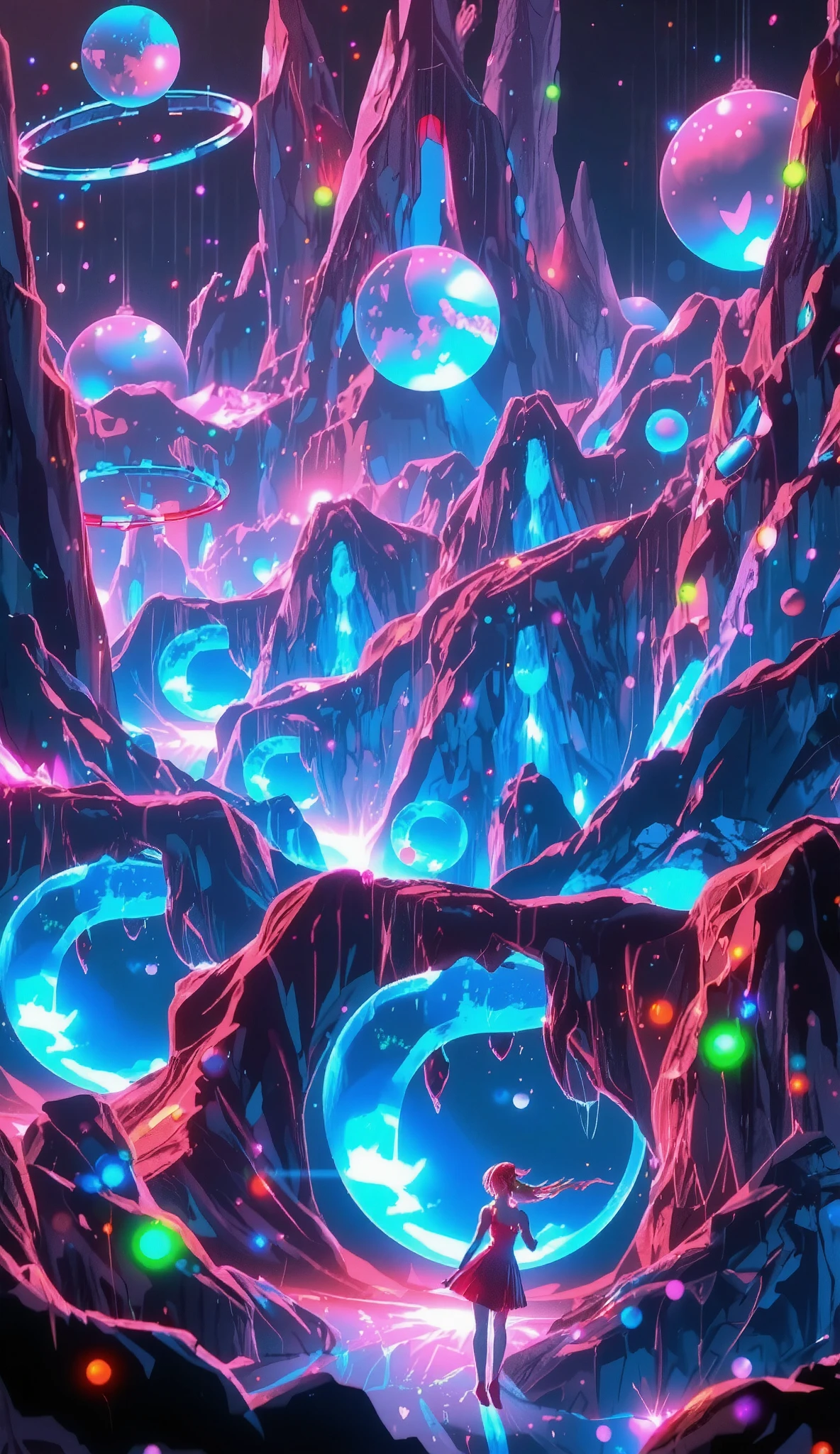 glow line art, translucent land, written by the colorful glow line, sharp shining, variable color, like a magic effect, extremely high-detailed, ultra fine detailed, structured by the clear neon multicolor, blur, amazing landscape, shining view, beautiful dream, ARW