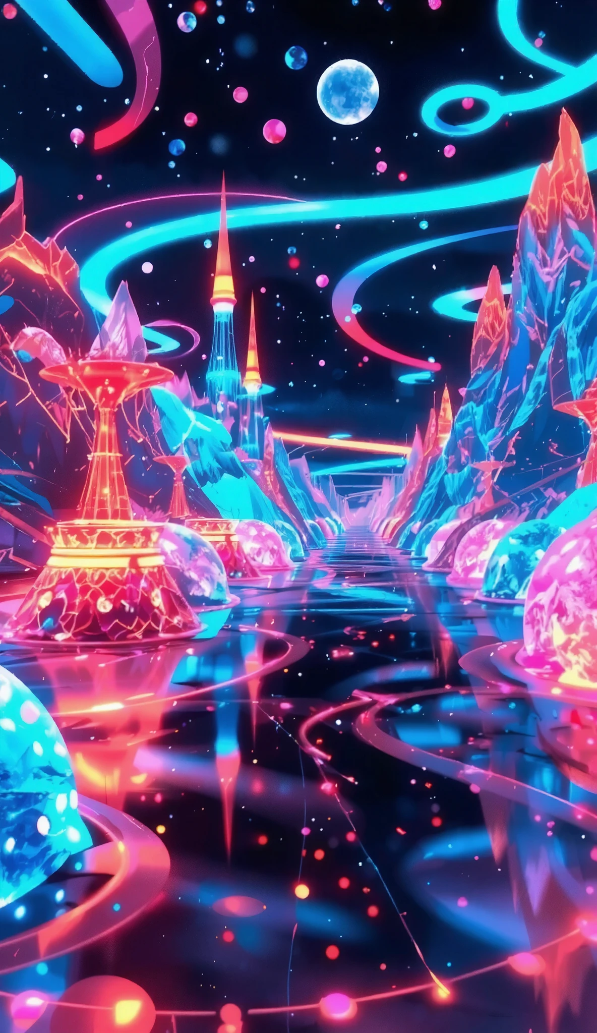 glow line art, translucent land, written by the colorful glow line, sharp shining, variable color, like a magic effect, extremely high-detailed, ultra fine detailed, structured by the clear neon multicolor, blur, amazing landscape, shining view, beautiful dream, ARW